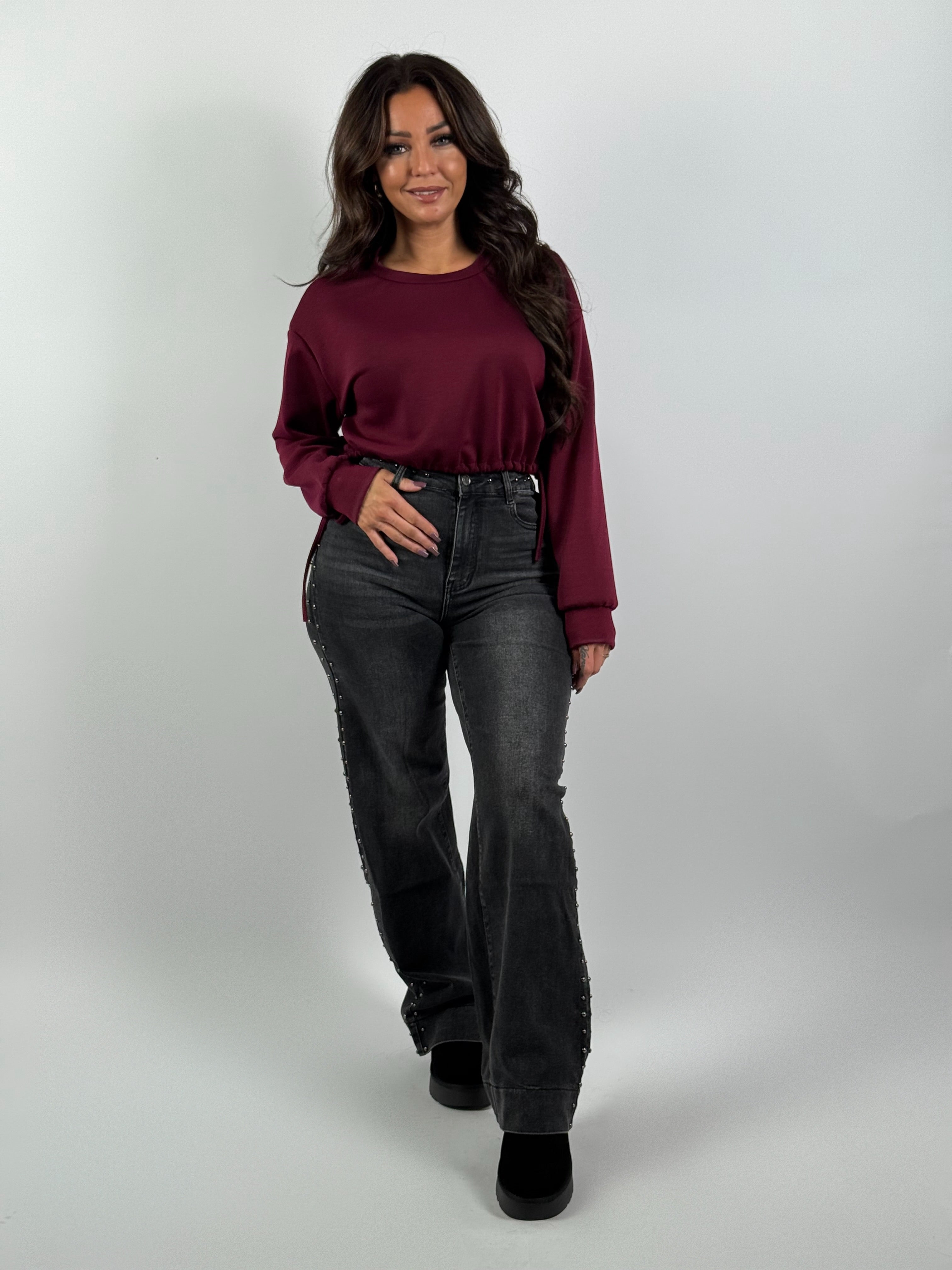 Jeans L 3329-3 Stud Wide Leg Grijs
