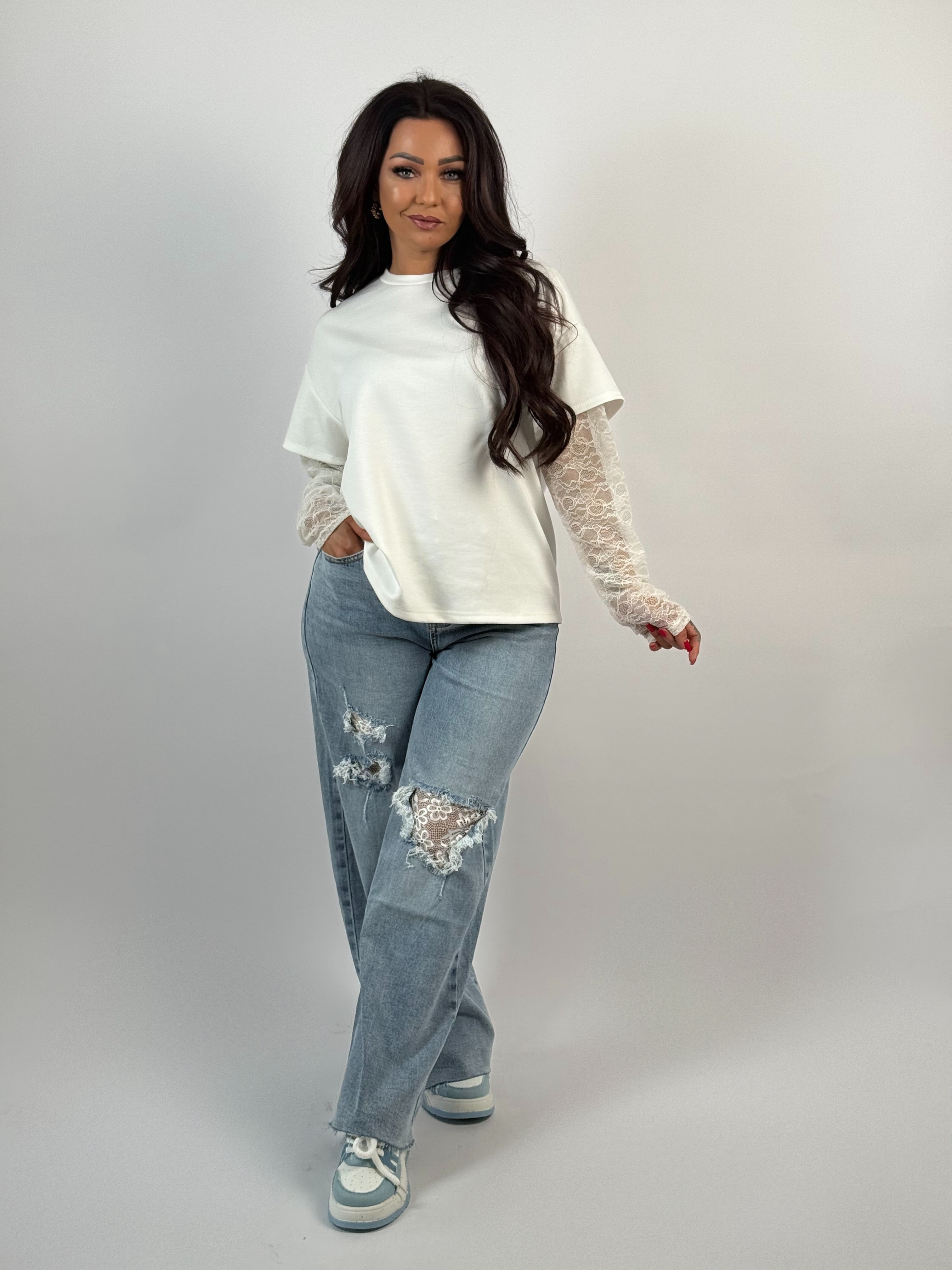 Shirt Lace Sleeve Wit
