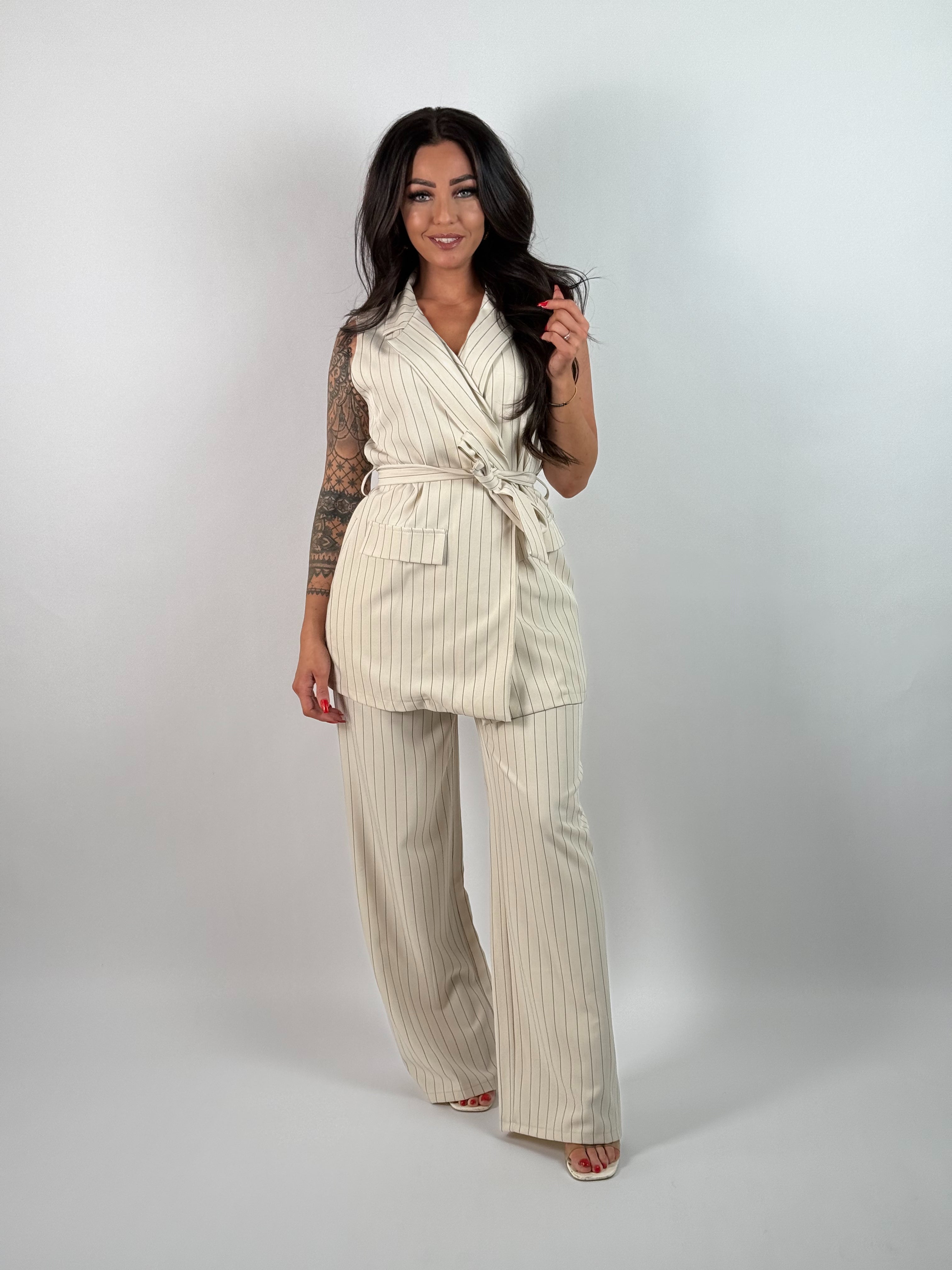 Set Gilet Streep Beige