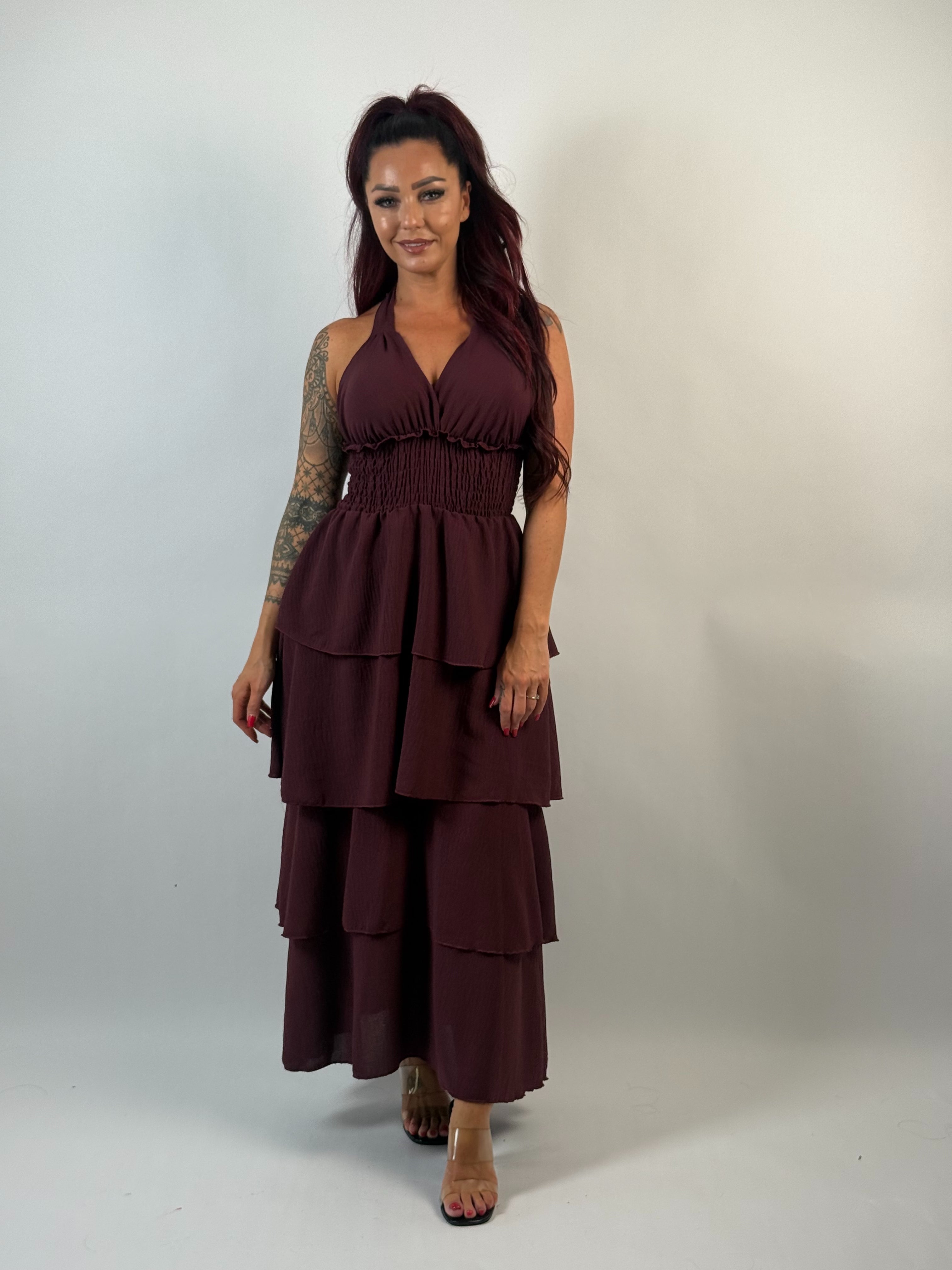 Jurk Ruffle 329 Bordeaux