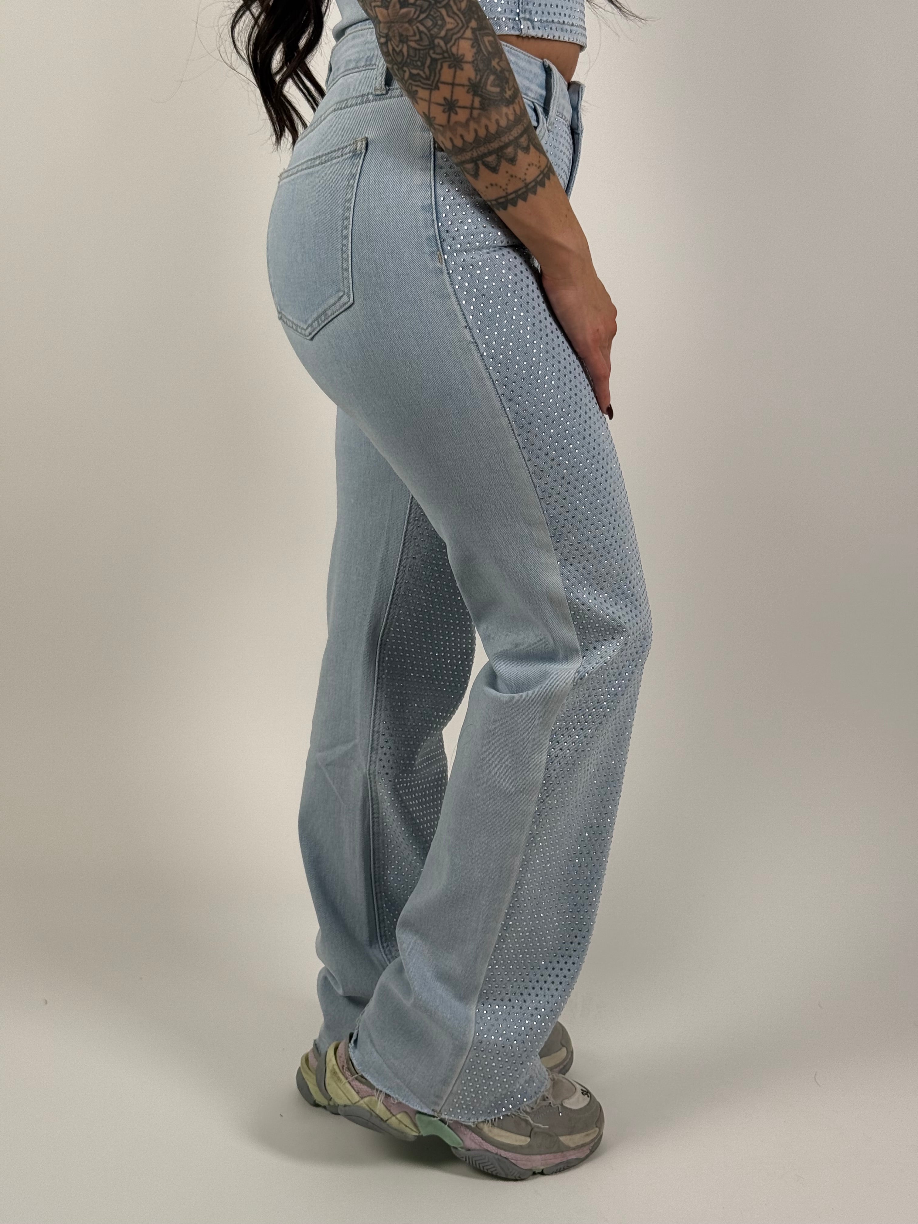 Jeans R 2962 Strass Wide Leg Blauw