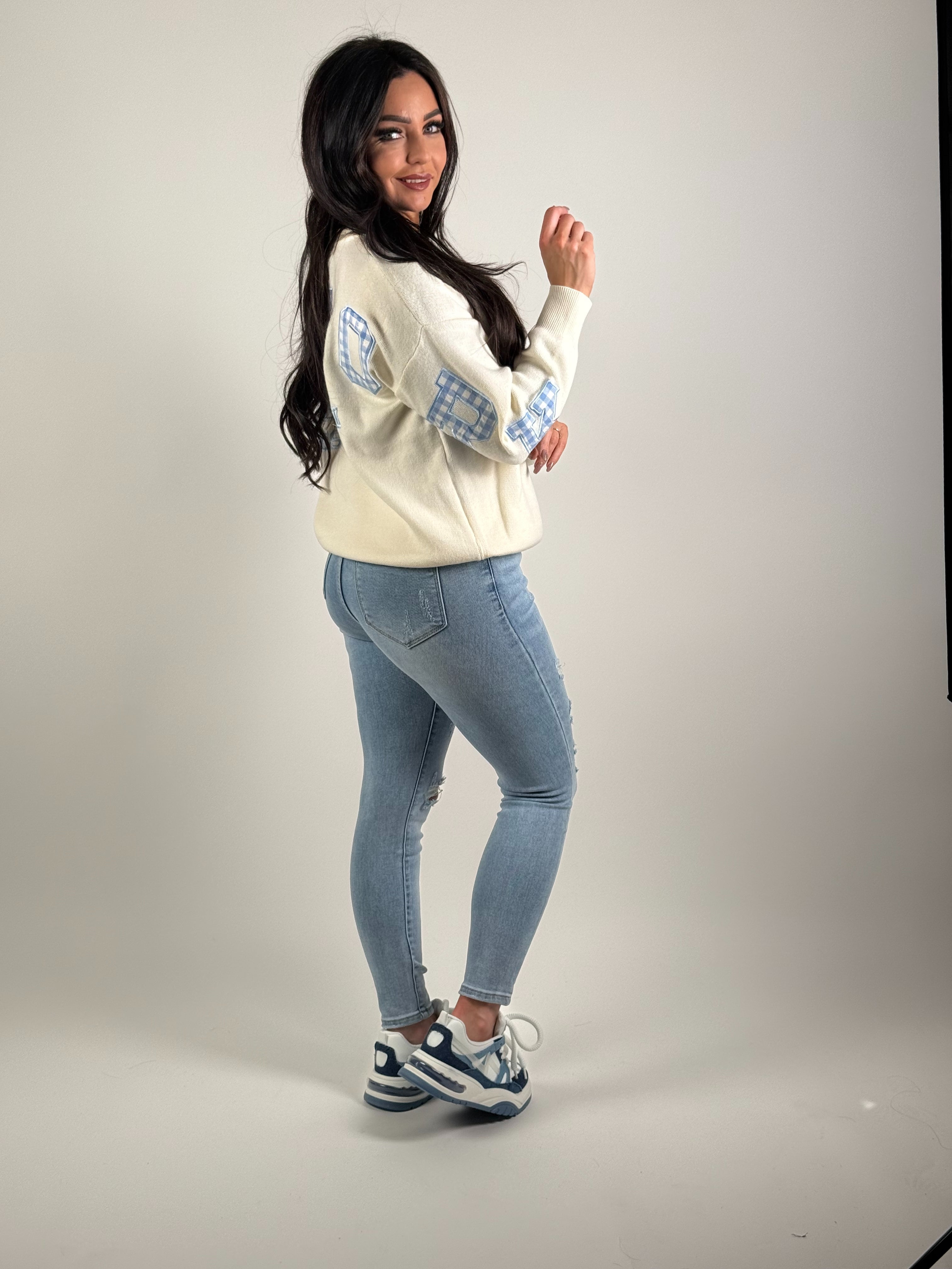 Trui NY Crème/Blauw