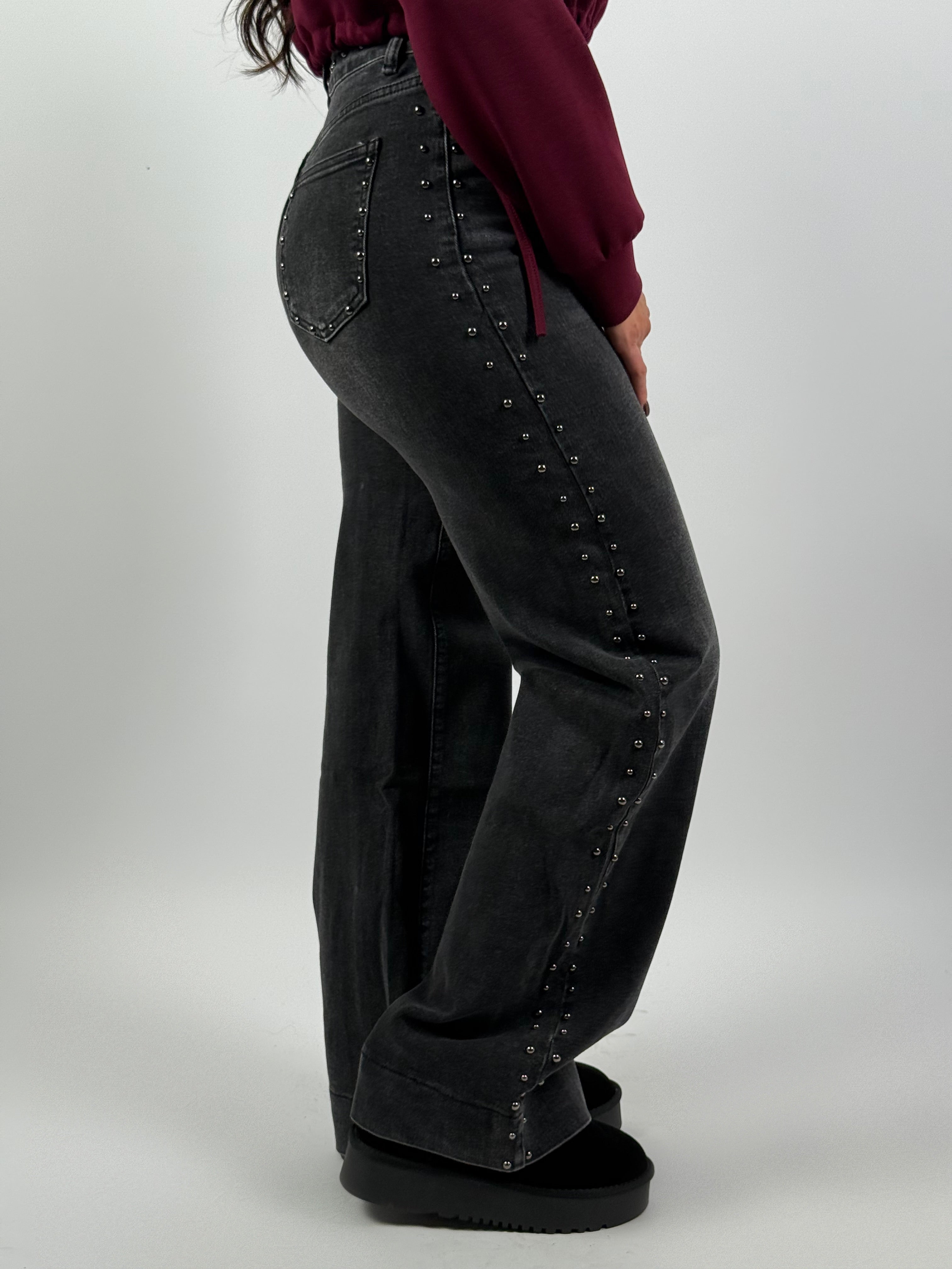 Jeans L 3329-3 Stud Wide Leg Grijs