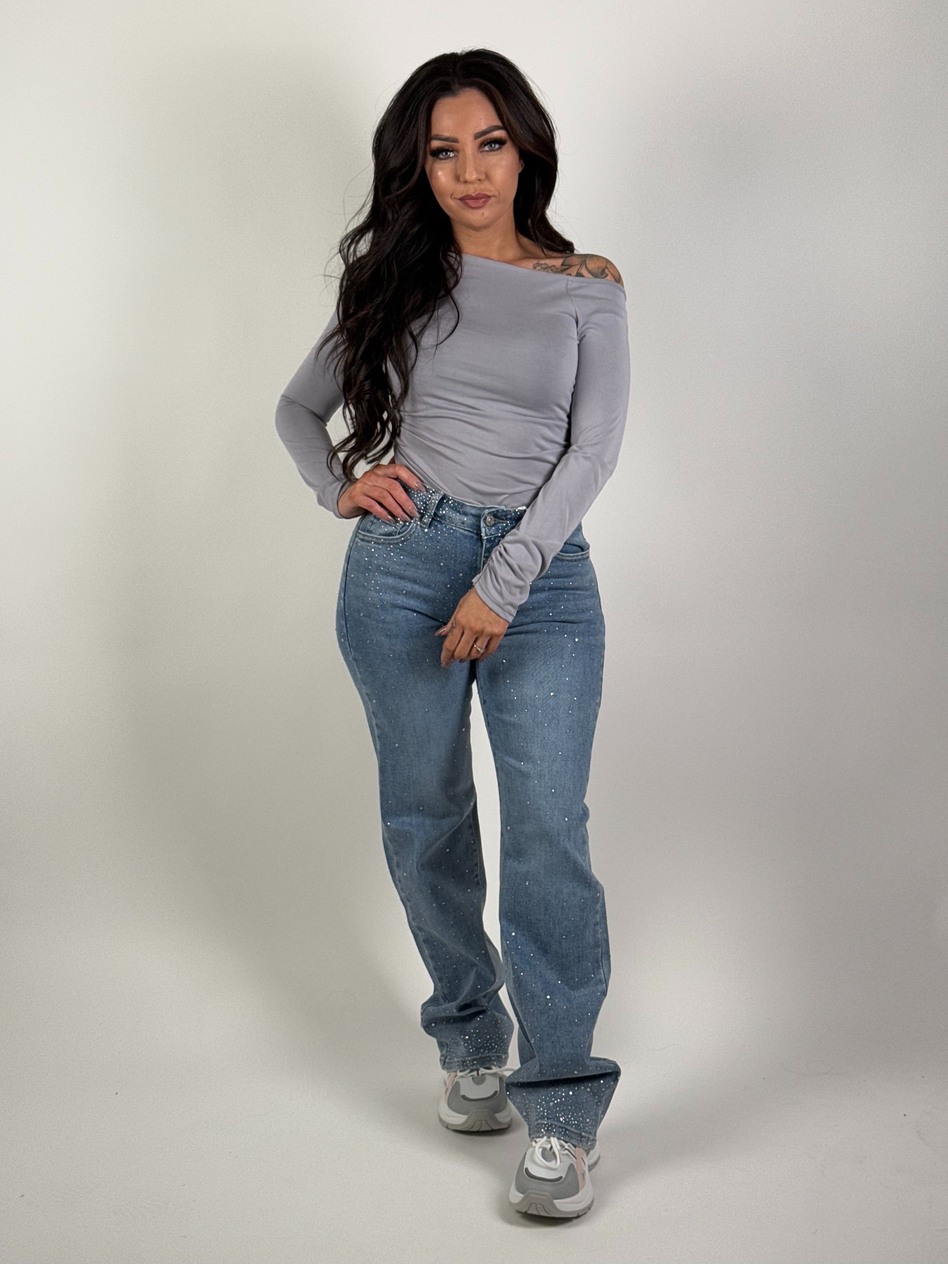 Jeans H 880-1 Strass Wide Leg Blauw