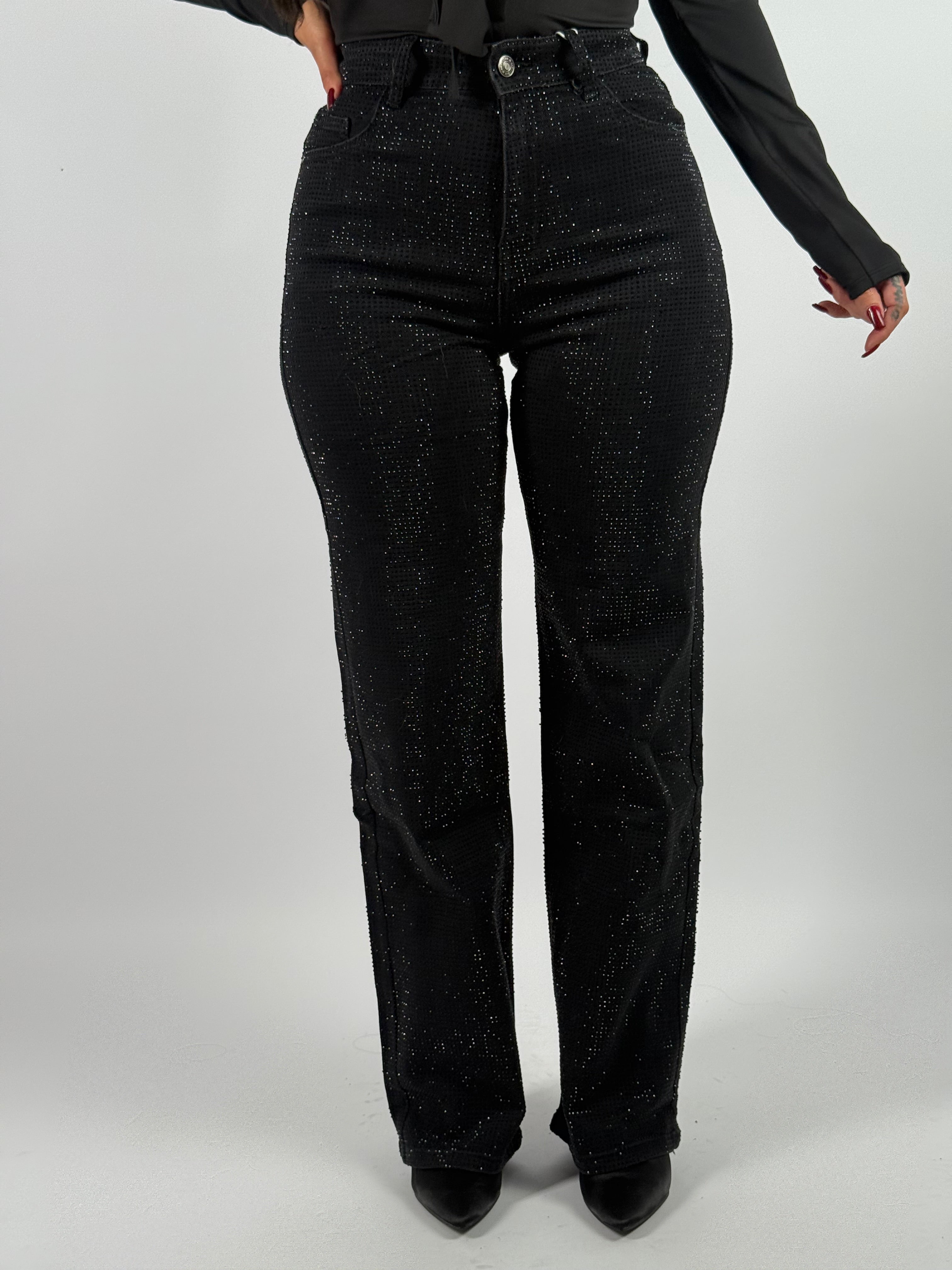 Jeans H 698-1 All Strass Wide Leg Zwart