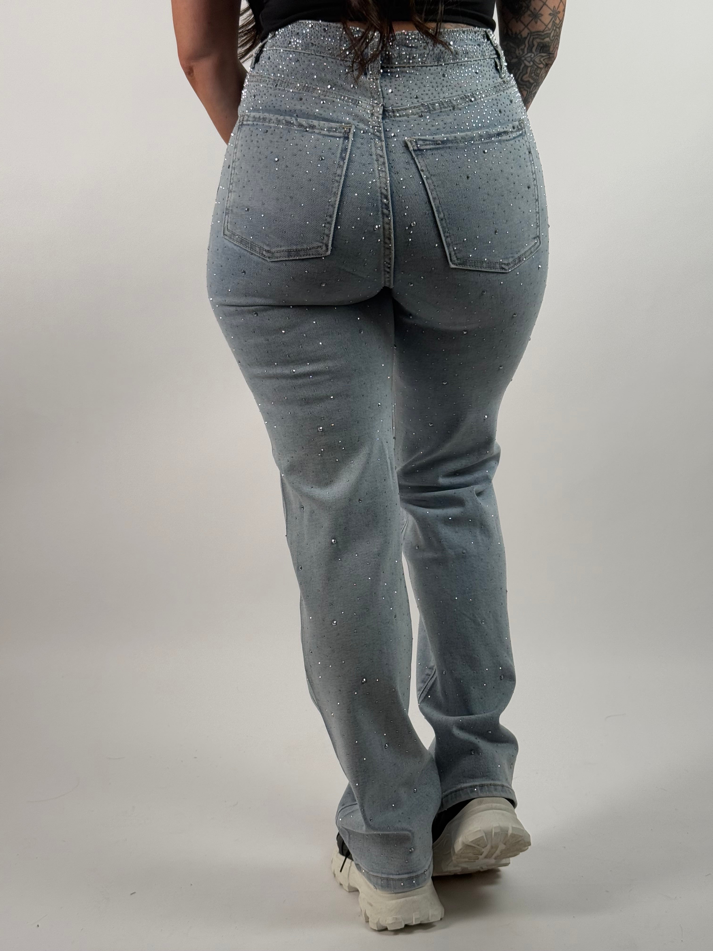 Jeans L 6327-1 Strass Straight Blauw