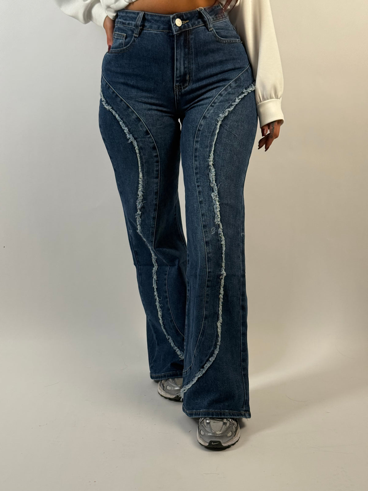 Jeans B 16102 Fringe Wide Blauw