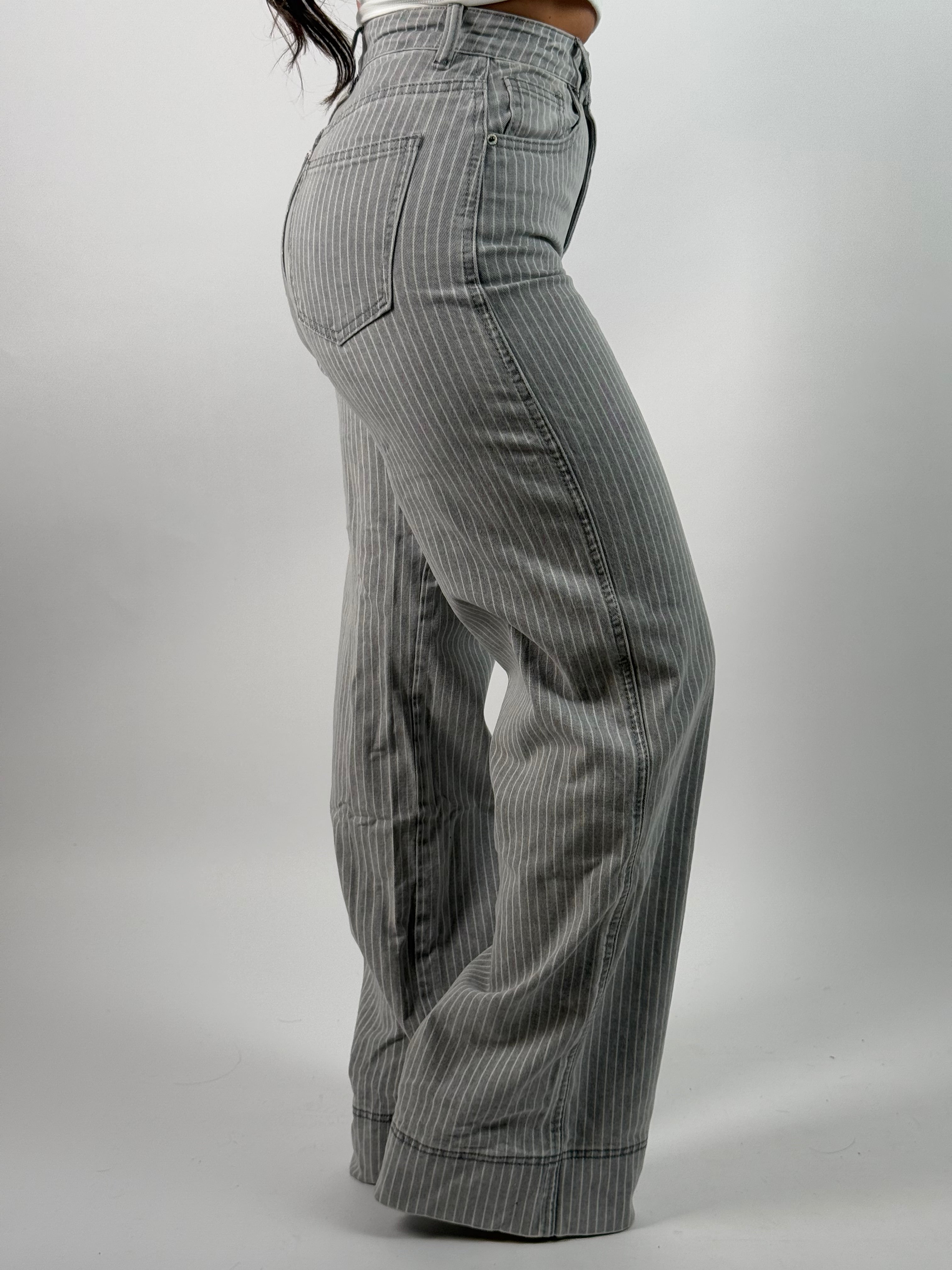 Jeans L 3308-2 Streep Wide Leg Grijs