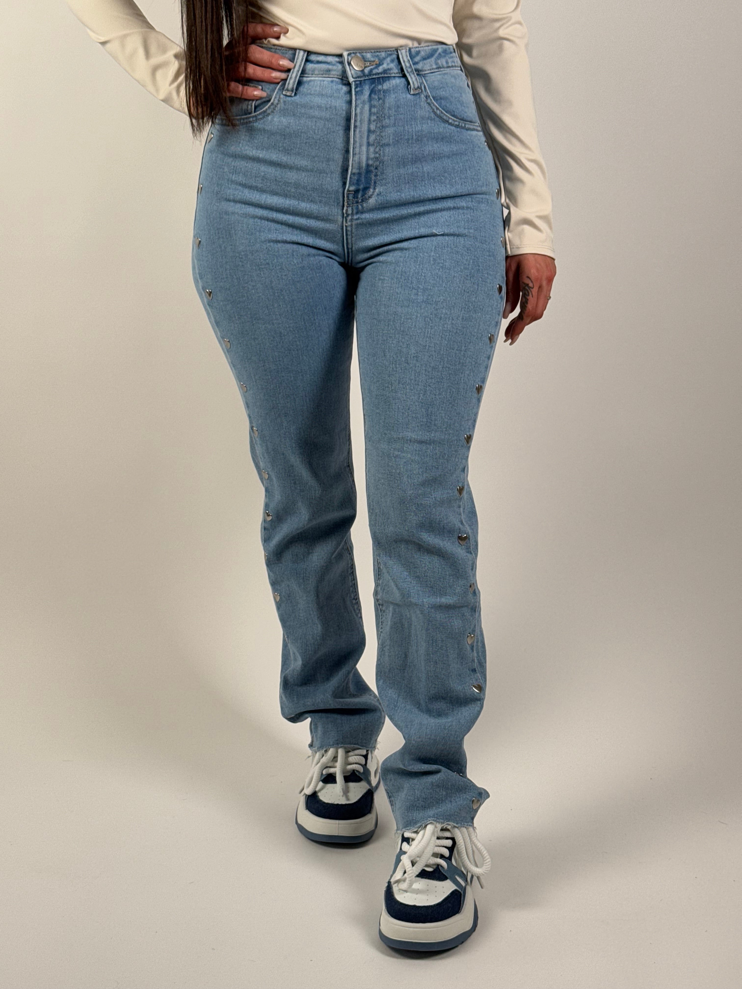 Jeans R 3055 Stud Straight Blauw