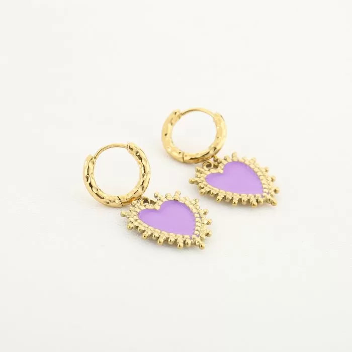 Oorbel 15586 Hart Goud/Lila