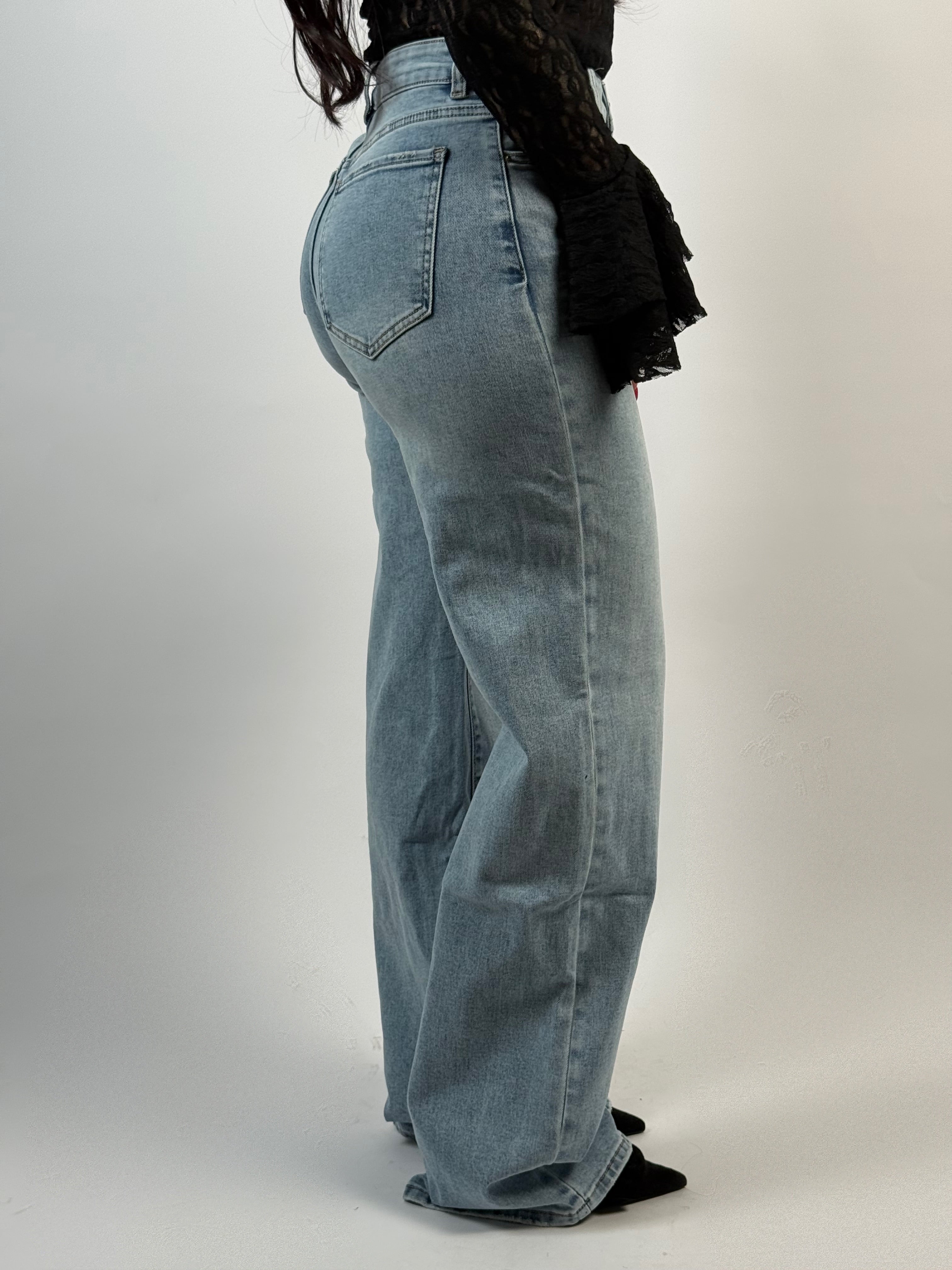 Jeans L 6416-1 Long Wide Leg Blauw