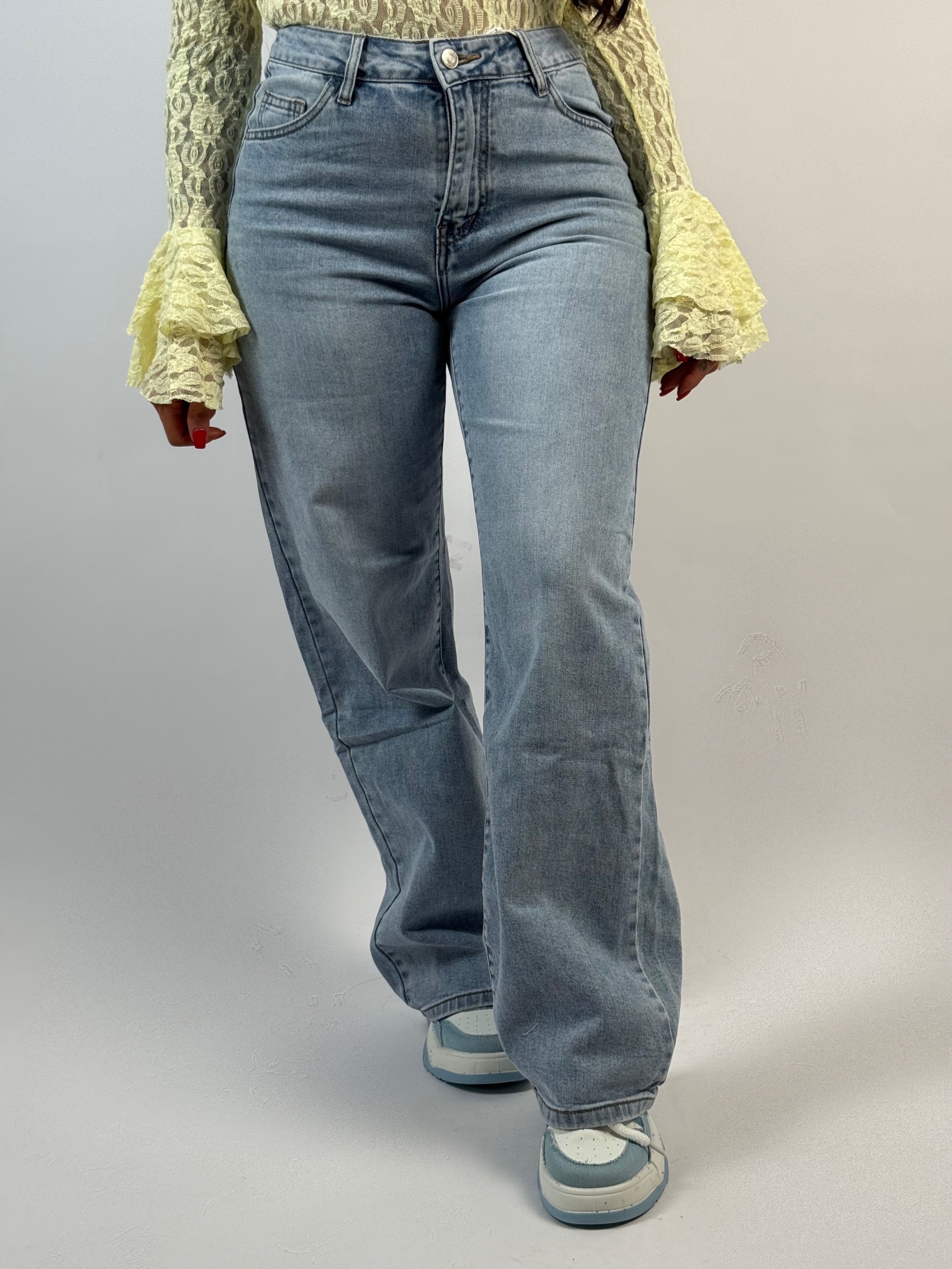 Jeans H 1576 Geel Strass Wide Leg Blauw