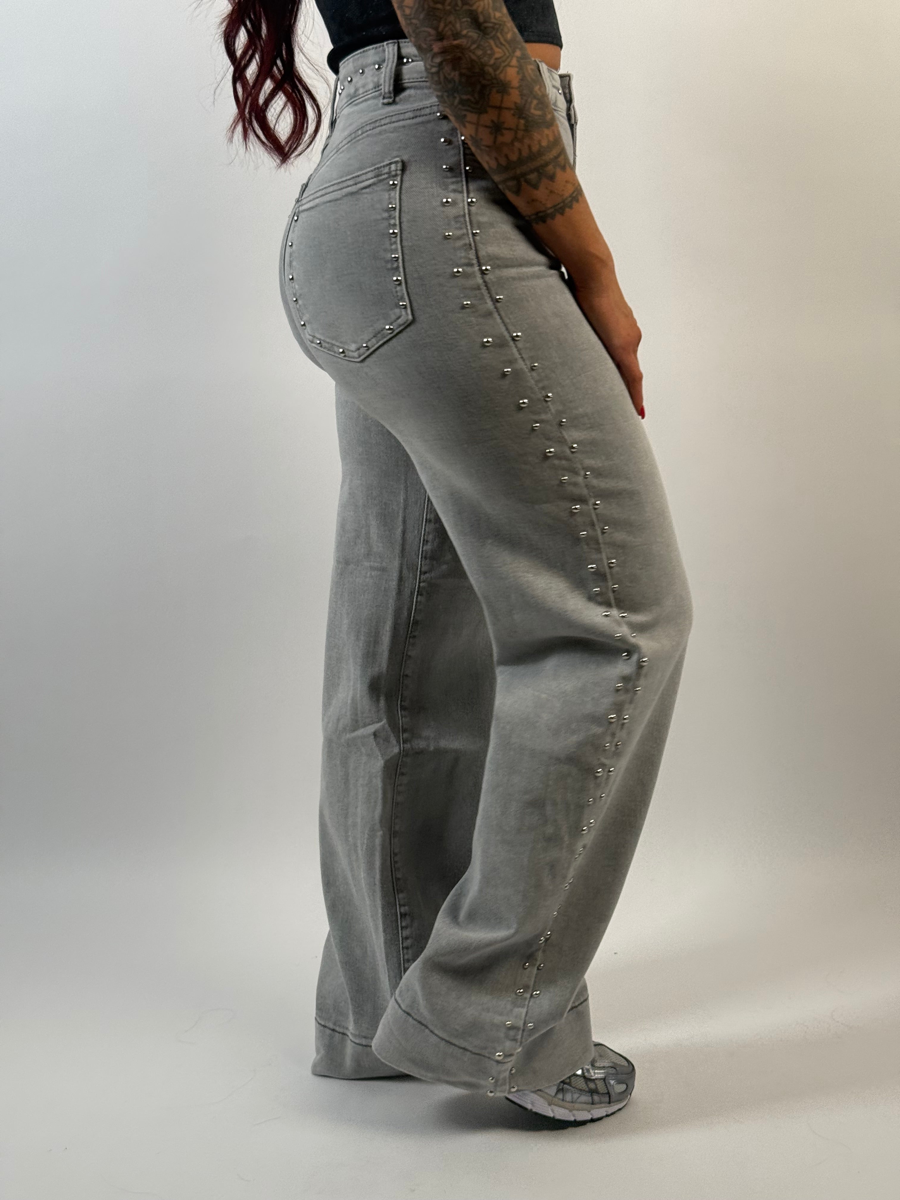 Jeans L 3329-6 Stud Wide Grijs