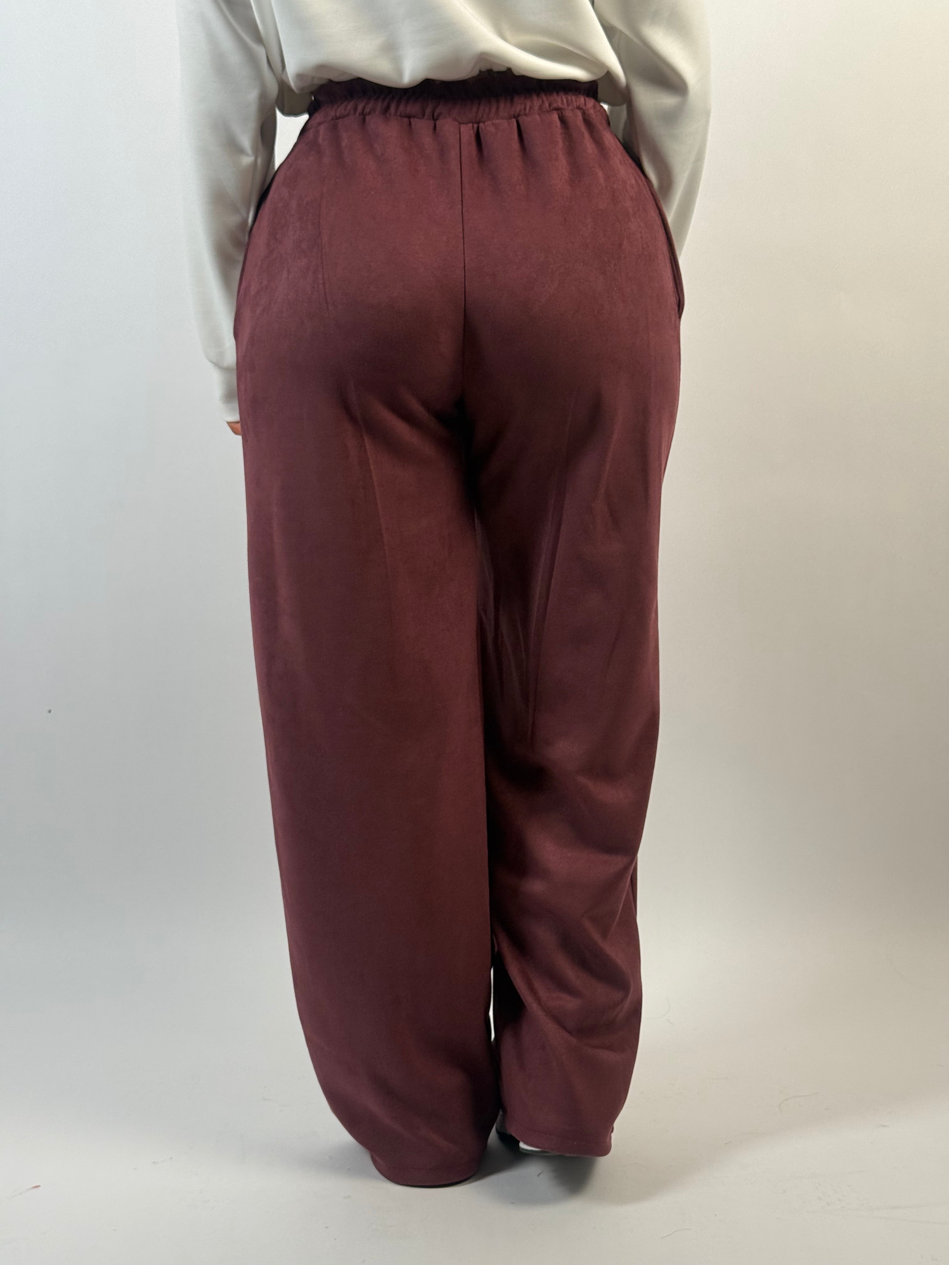 Broek Suède Look Sporty Bordeaux