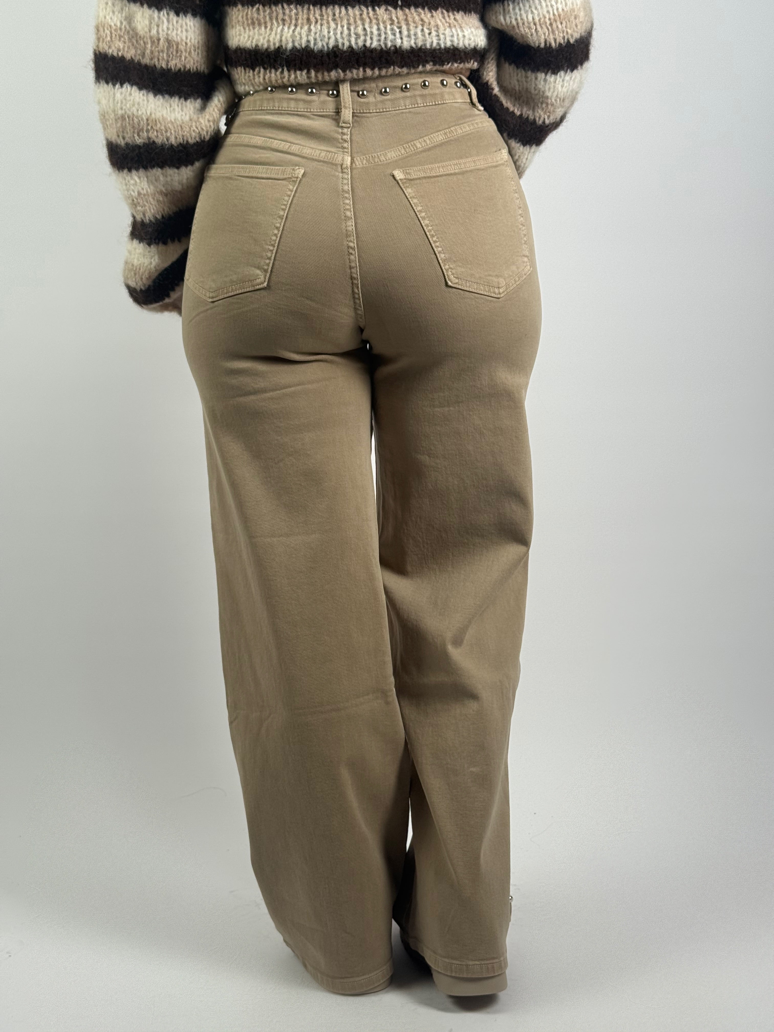 Jeans L 3378-2 Stud Wide Leg Beige
