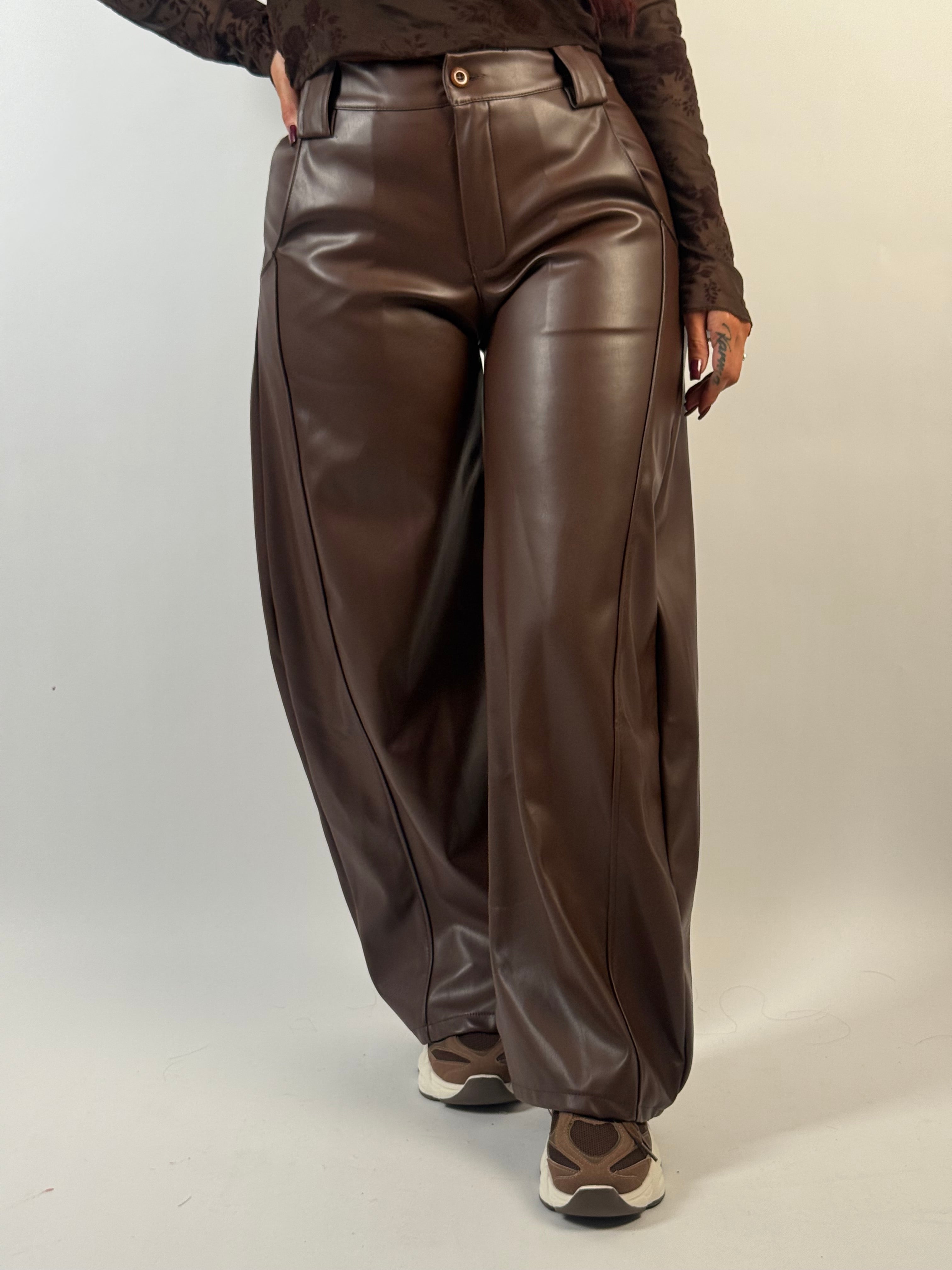 Broek Leer Look Bella Bruin