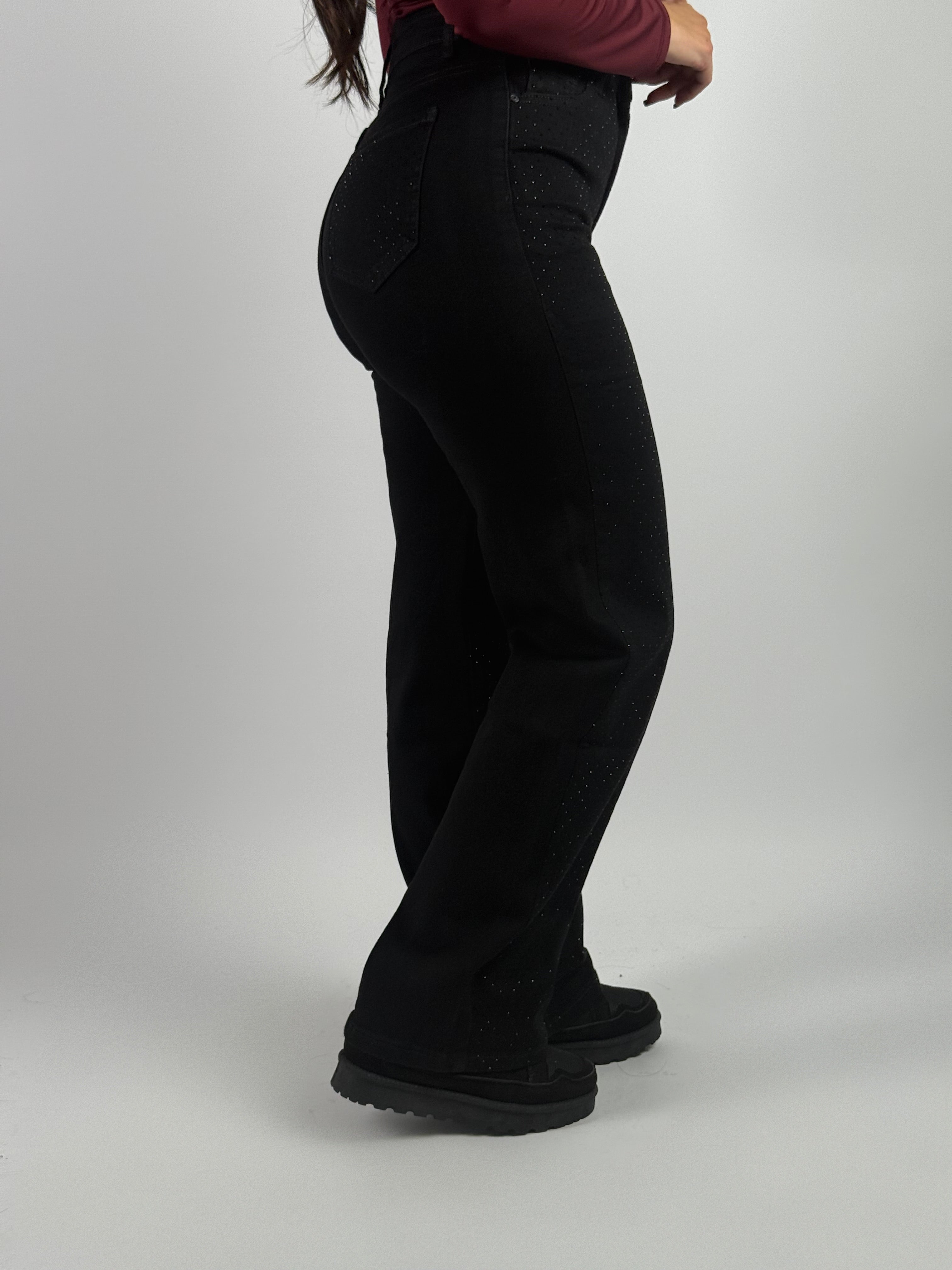 Jeans Y 807A Strass Wide Leg Zwart