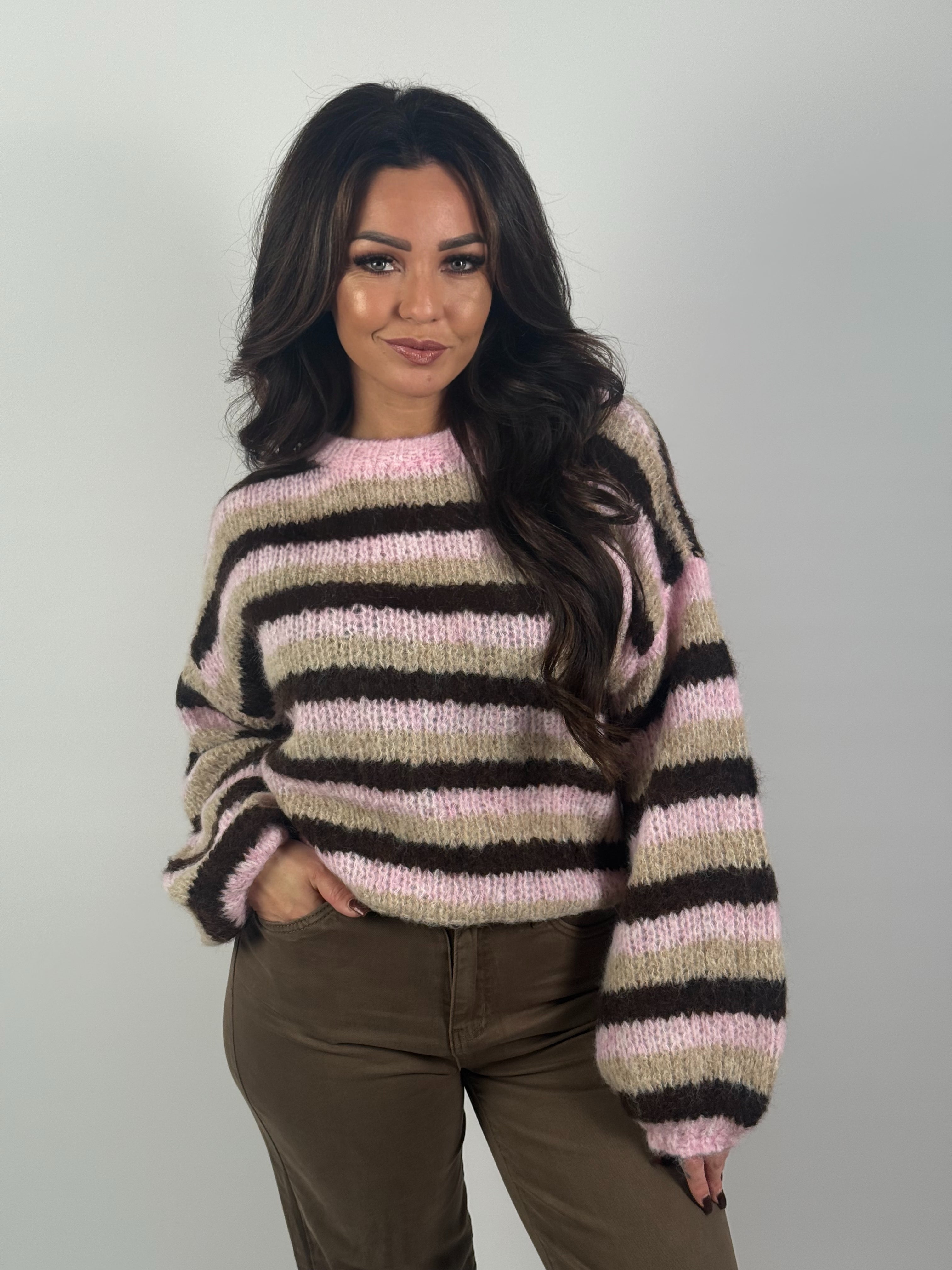 Trui Streep Roze/Bruin