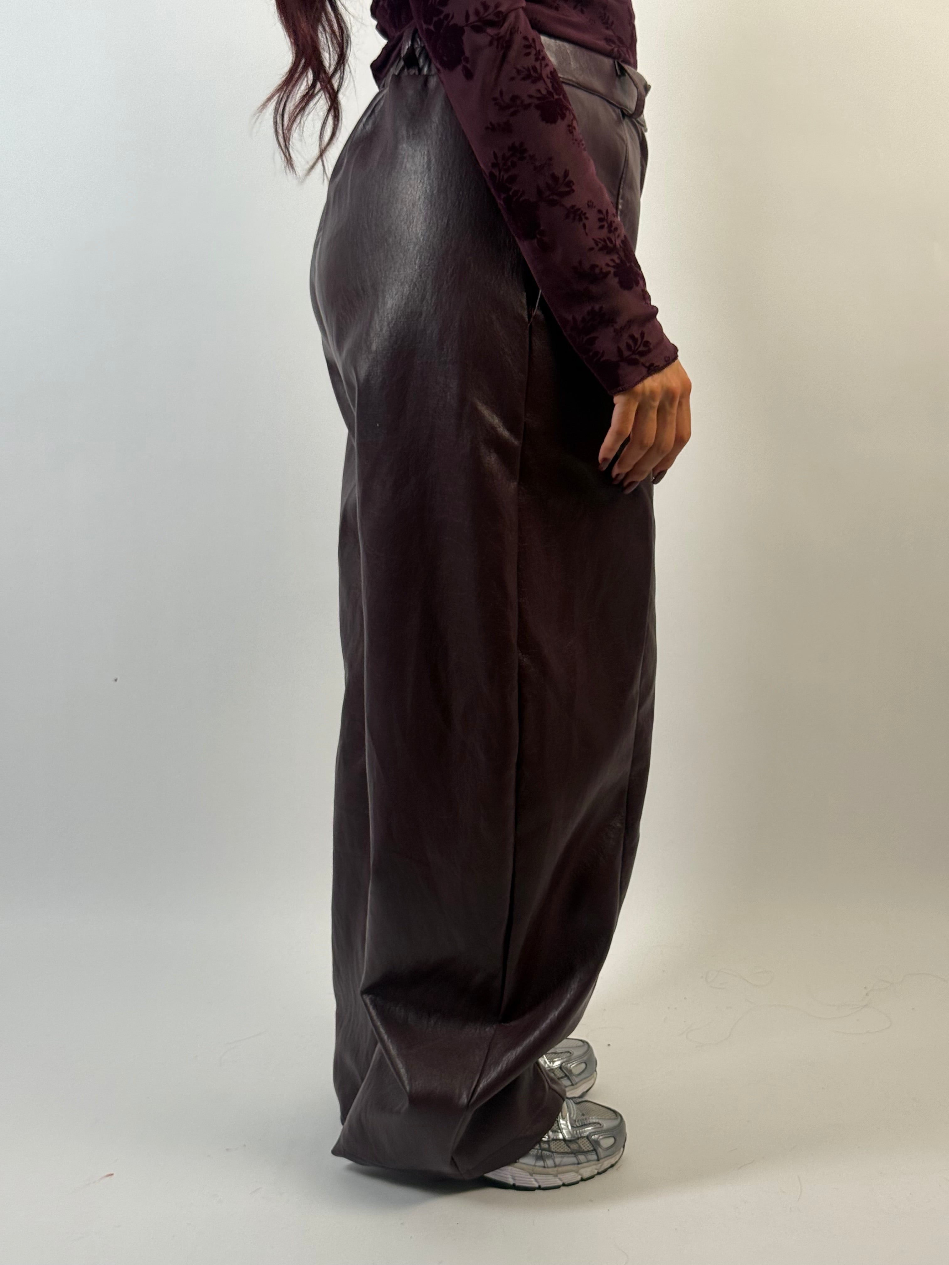 Broek Leer Look Ballon Bordeaux
