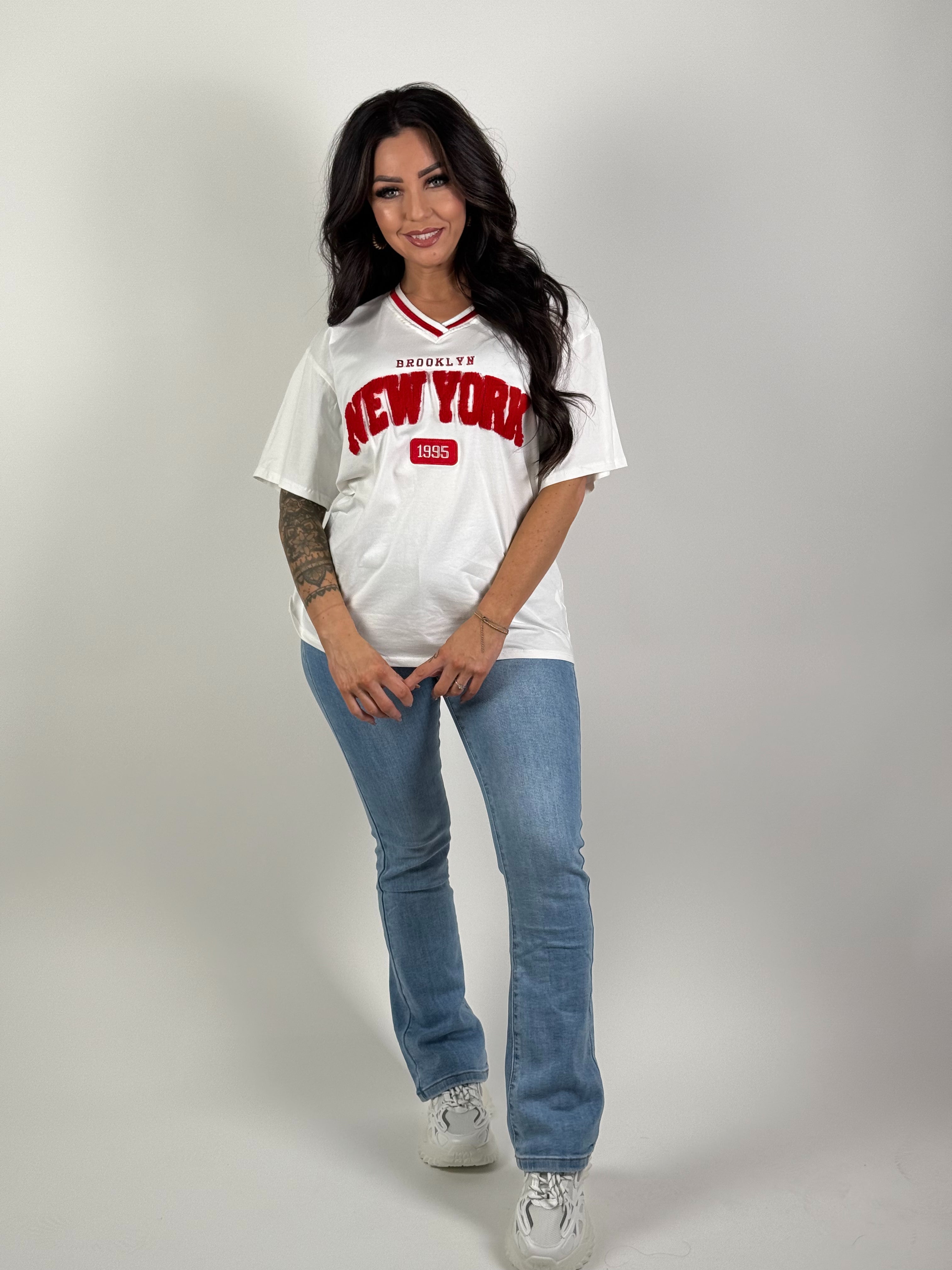 Shirt NY 7223 Wit/Rood
