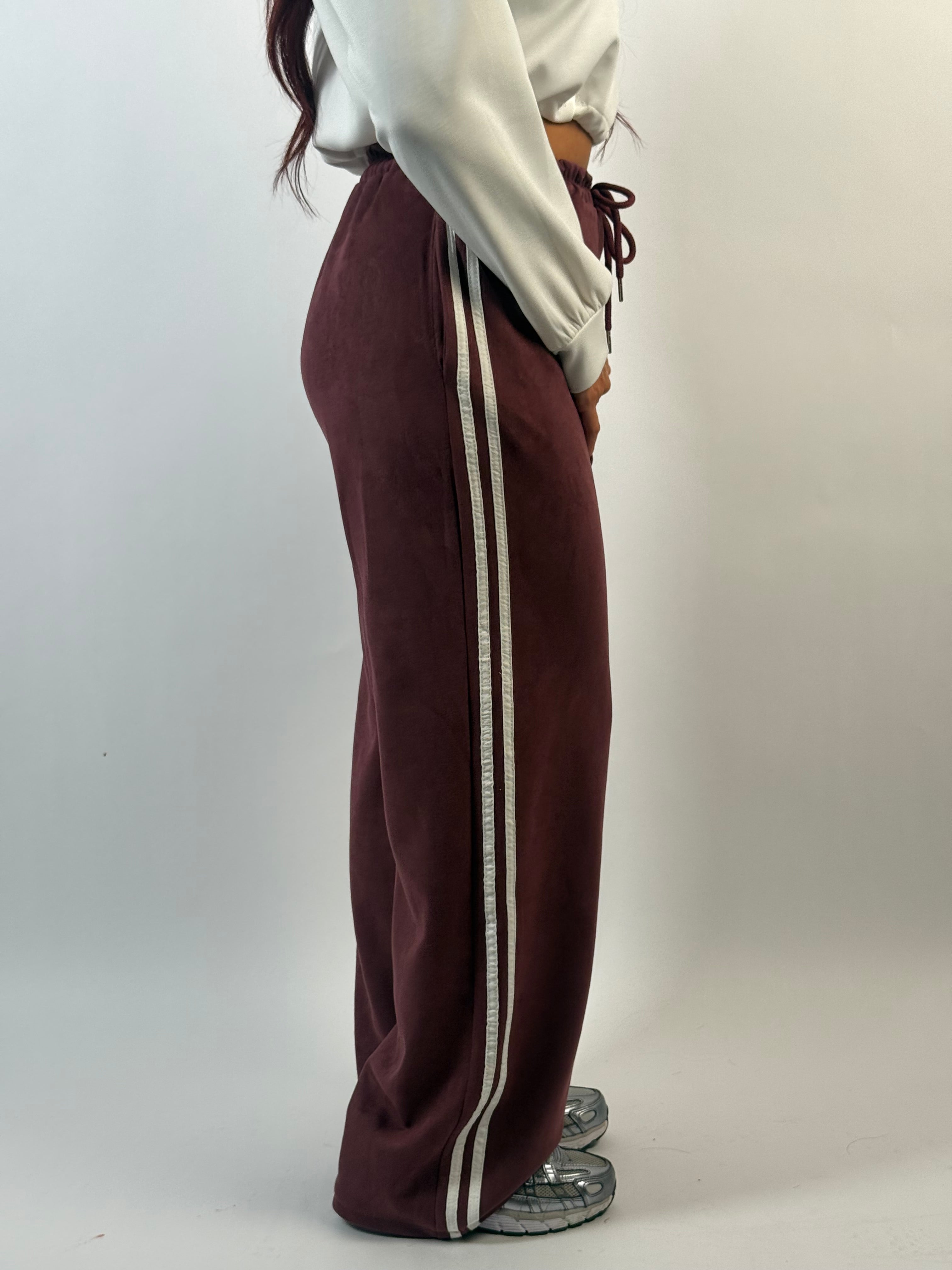 Broek Suède Look Sporty Bordeaux