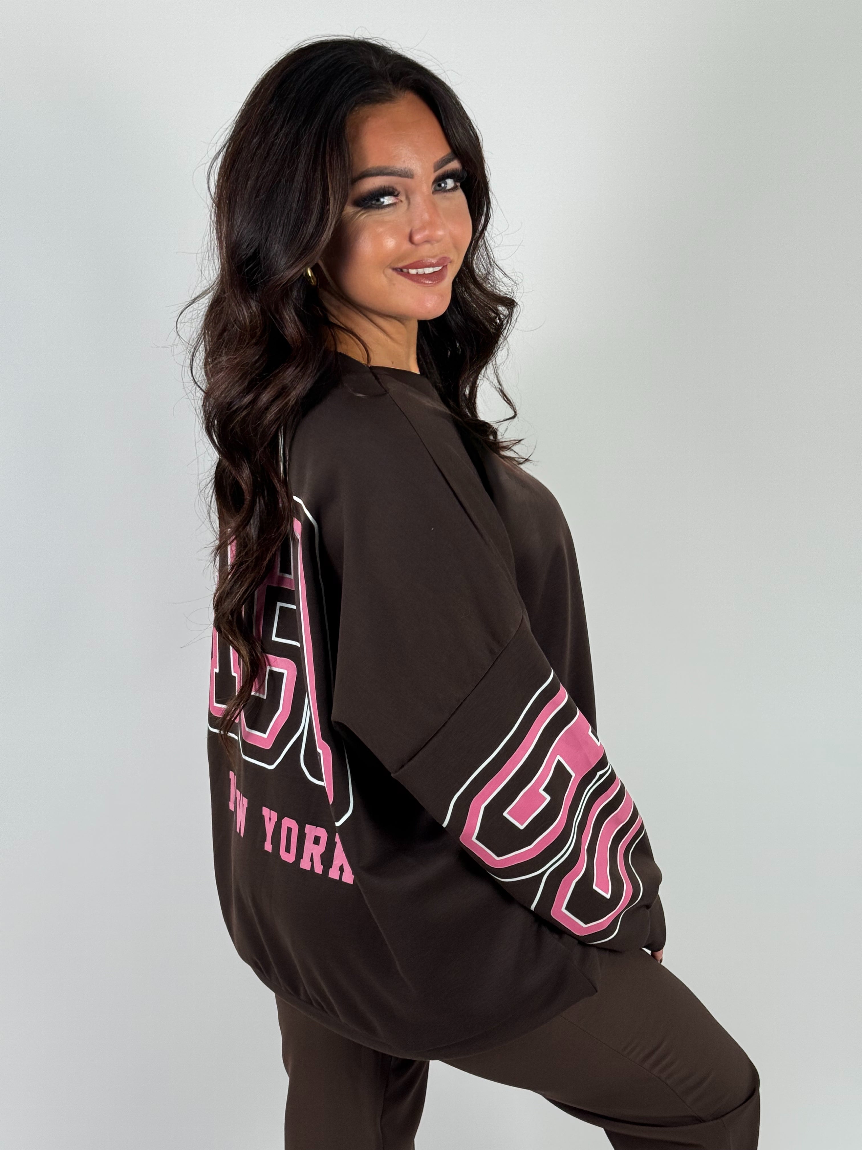 Trui NY Bruin/Roze