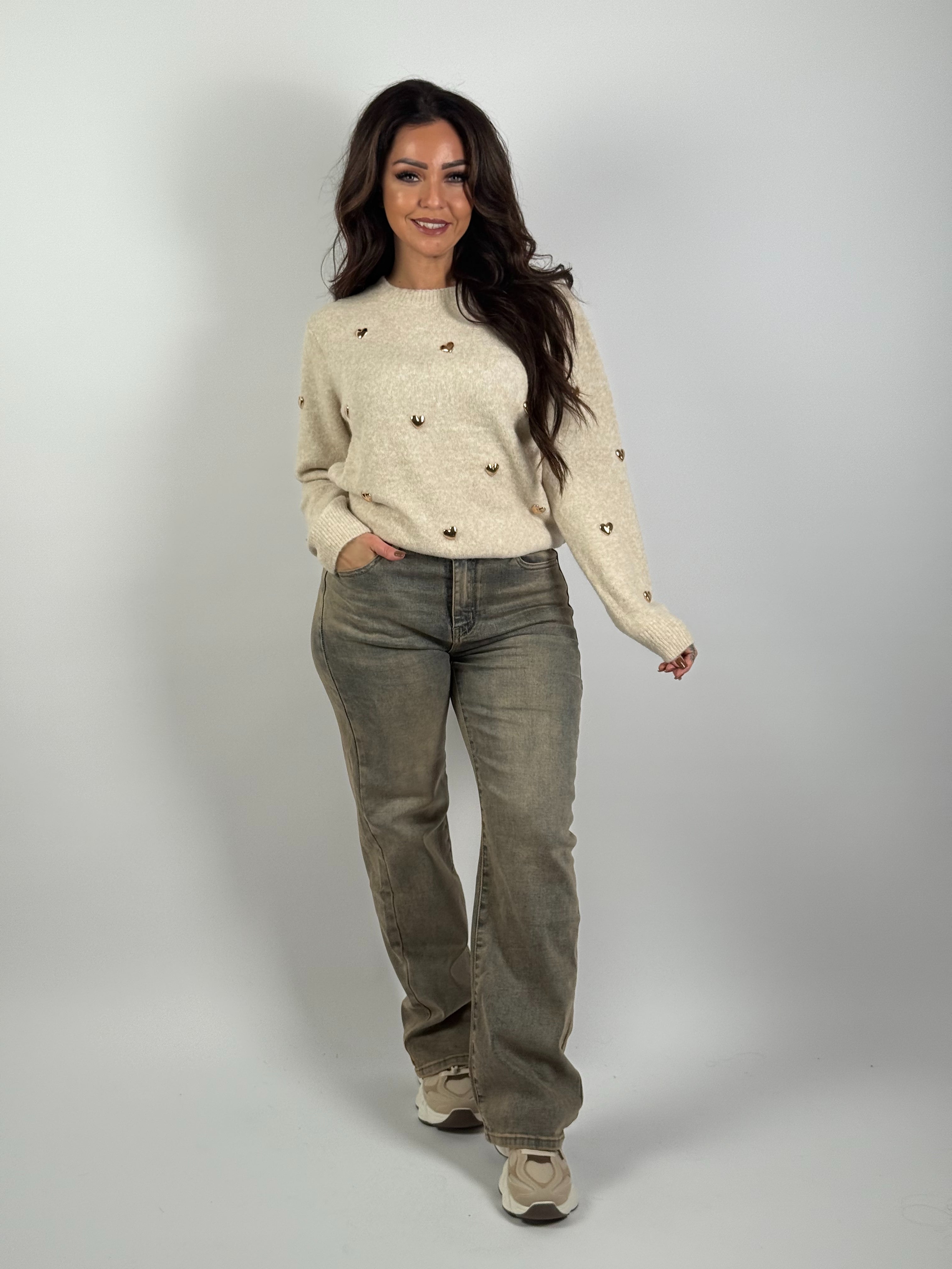 Trui Stud Hartjes 1116 Beige