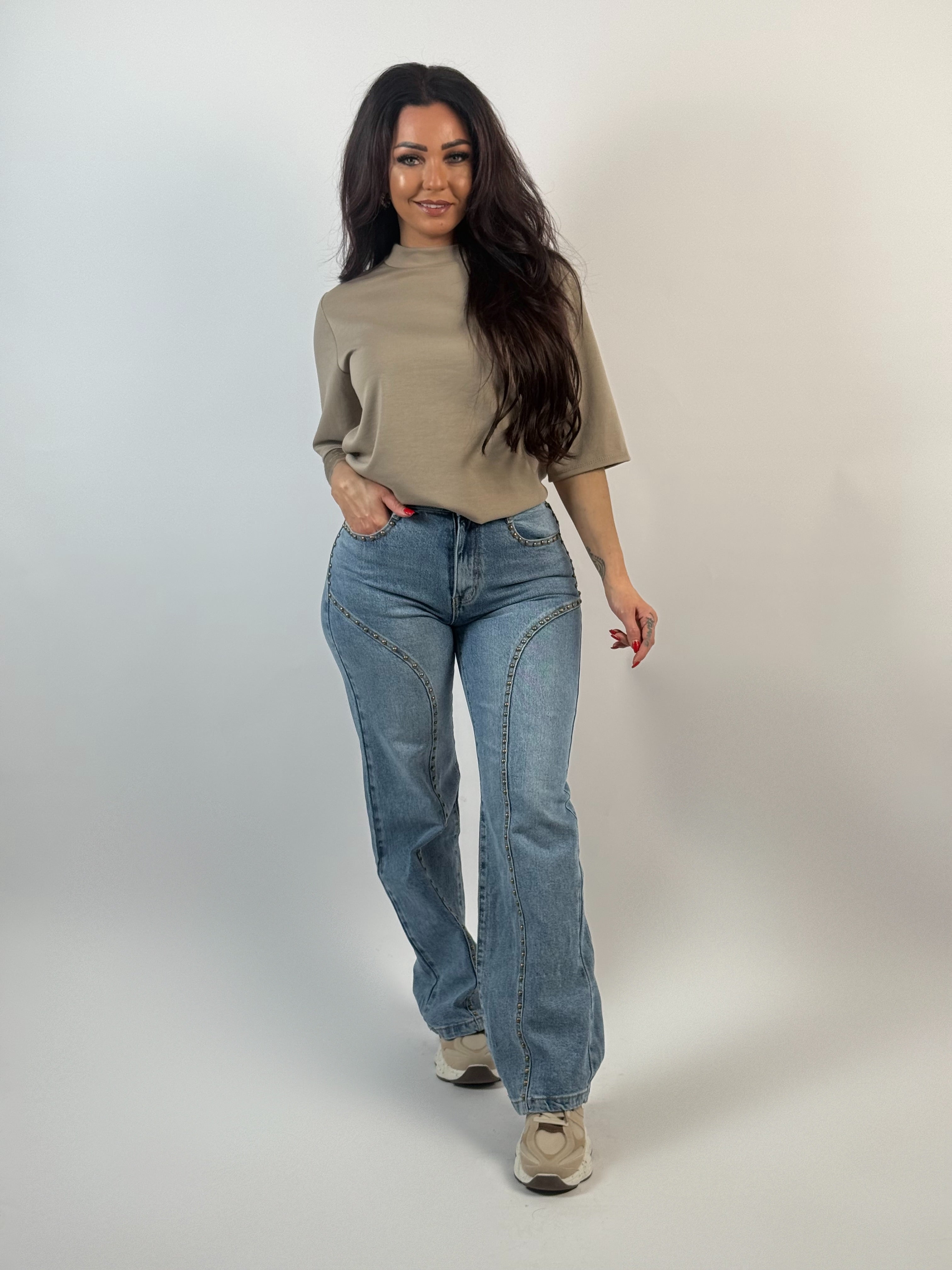 Jeans F 5531 Stud Wide Leg Blauw