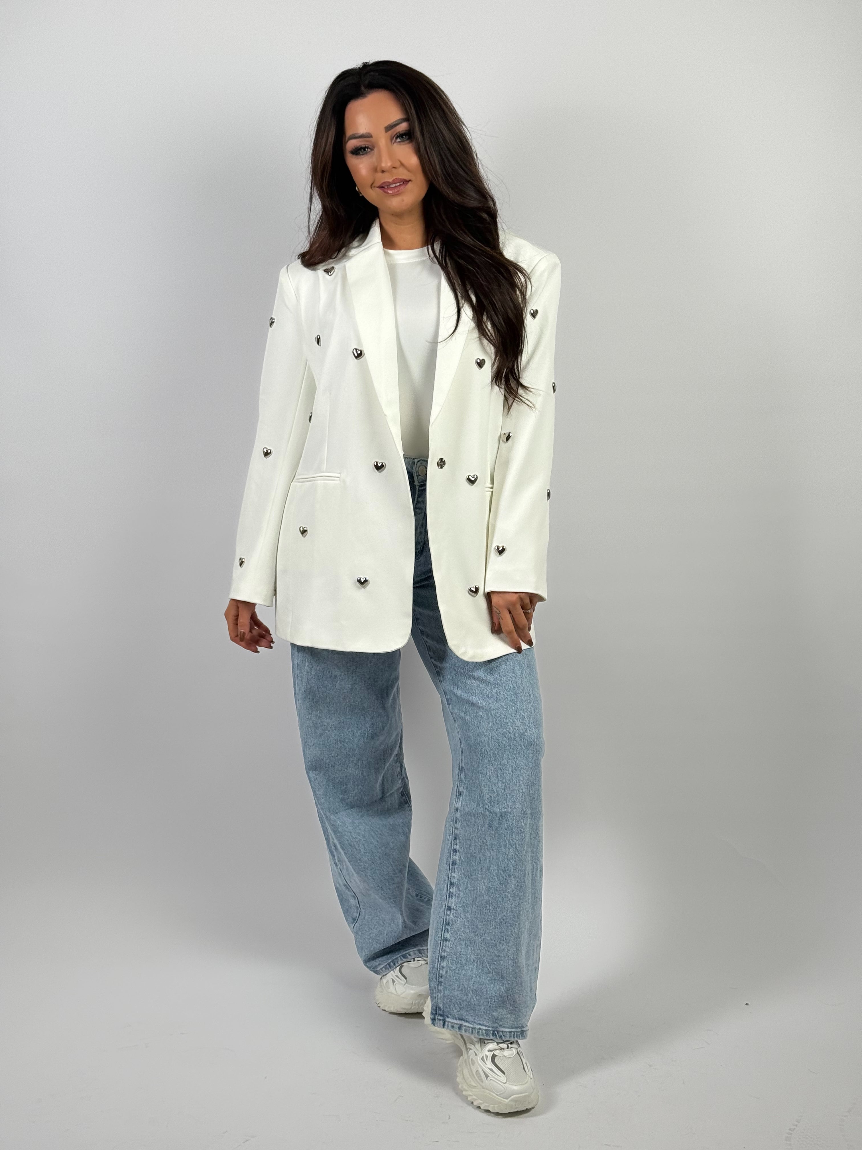 Blazer Stud Hartjes Wit