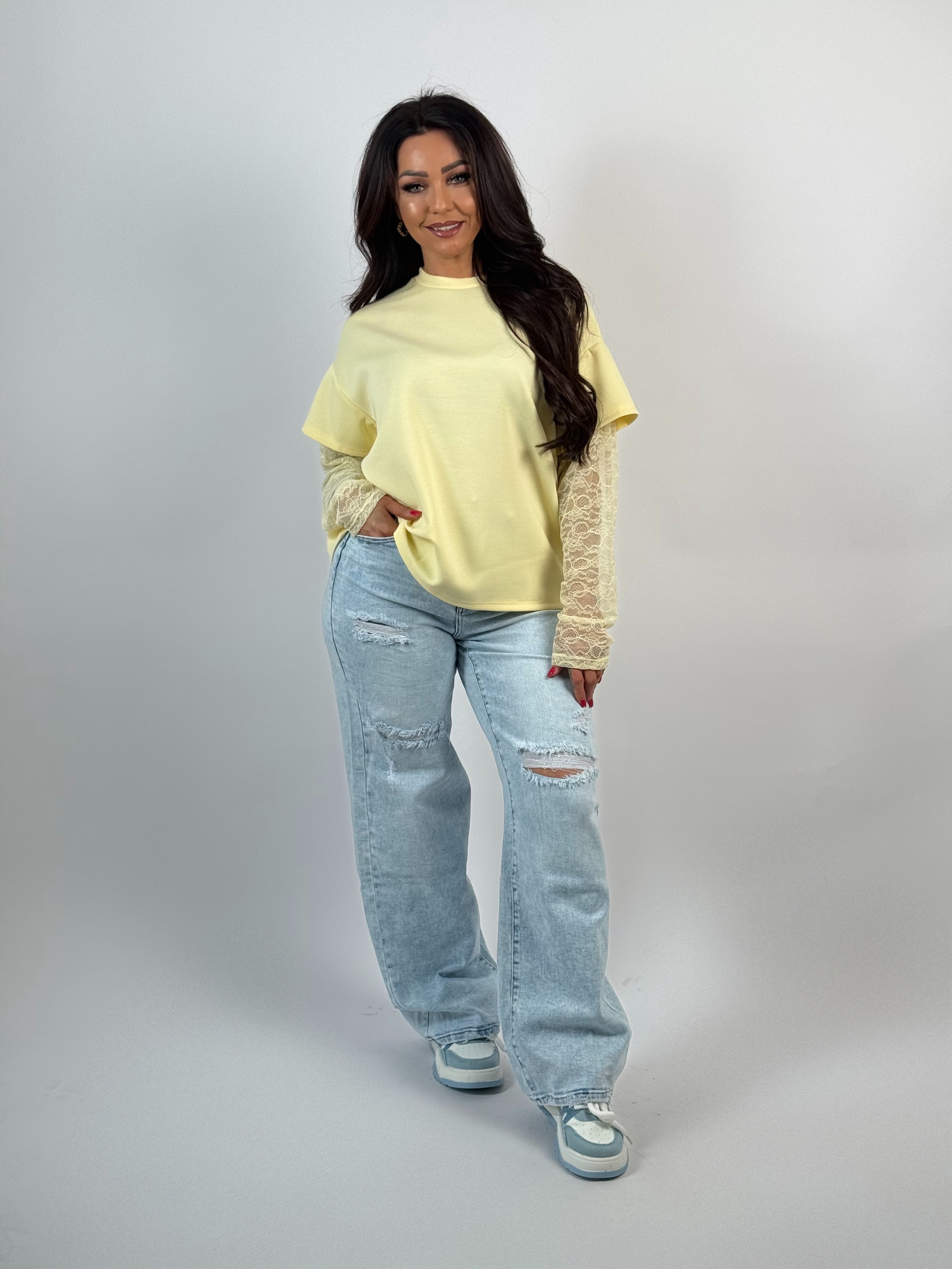 Shirt Lace Sleeve Geel