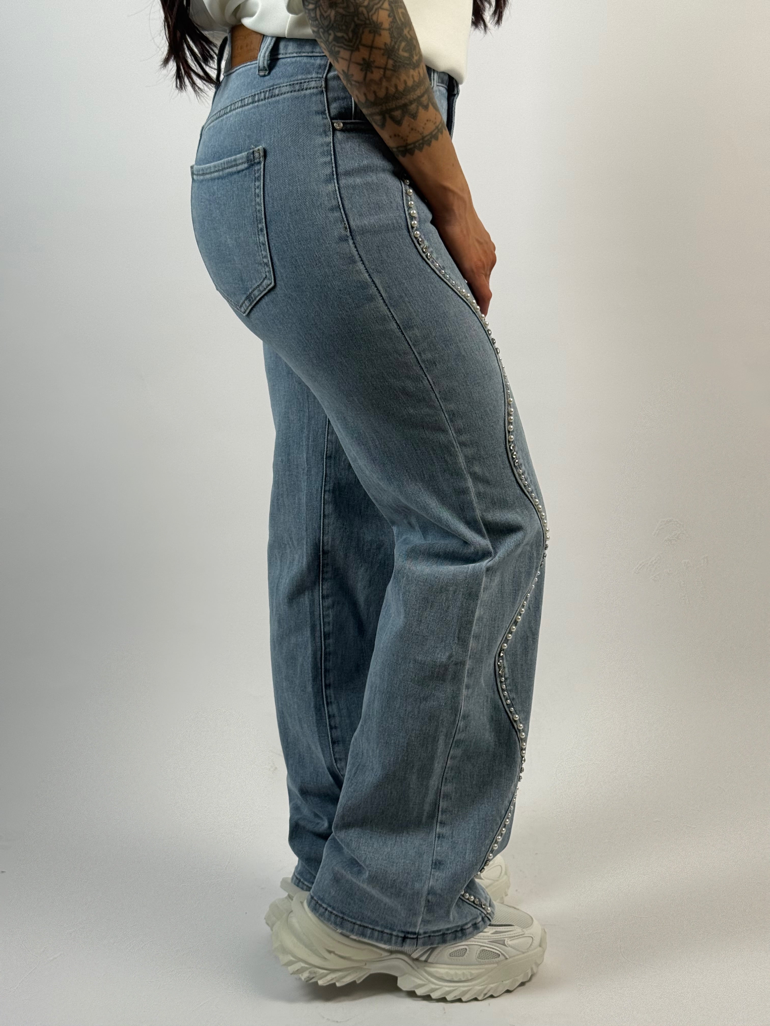 Jeans F 7250 Stud/Pearl Wide Leg Blauw