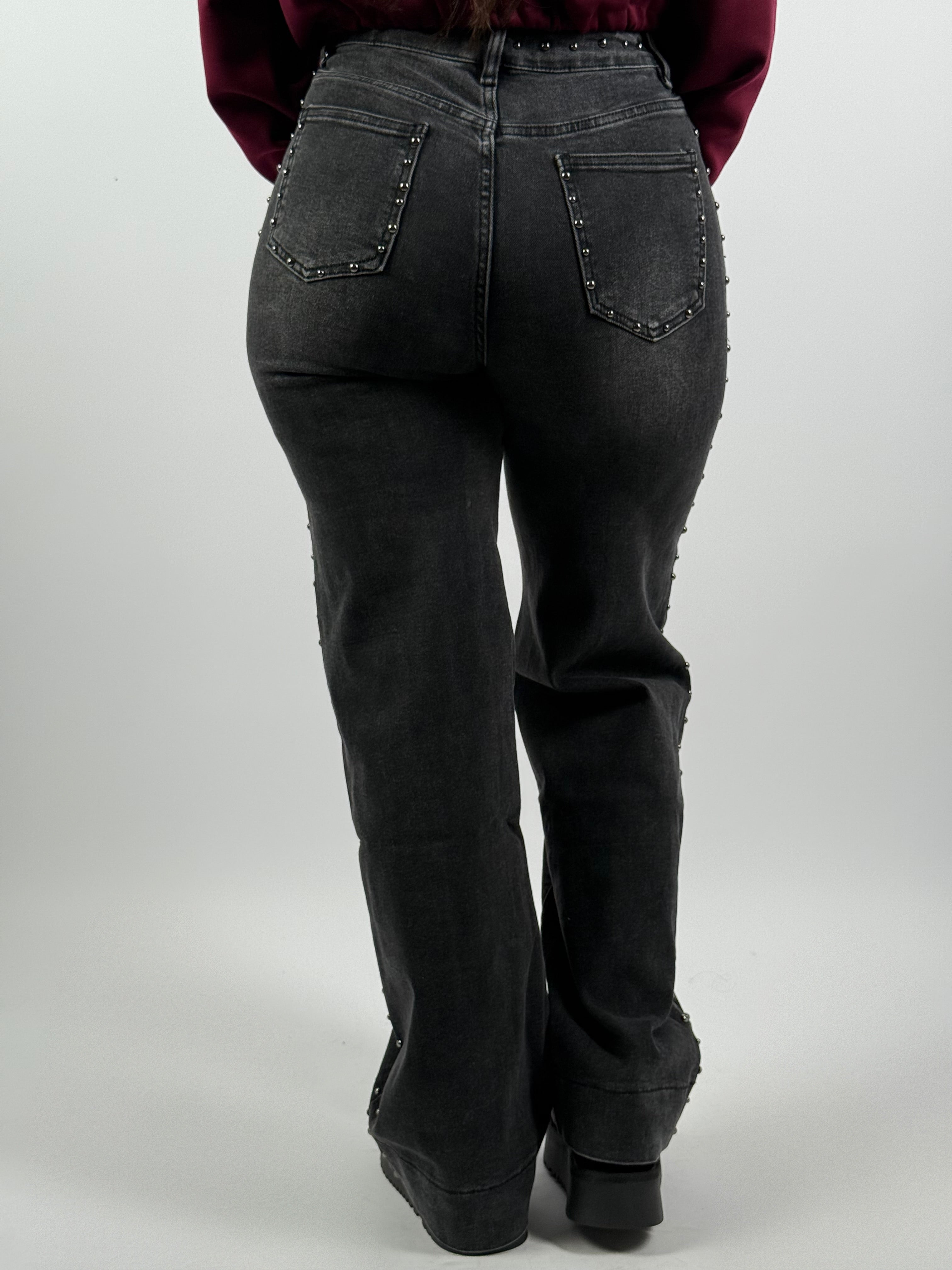 Jeans L 3329-3 Stud Wide Leg Grijs