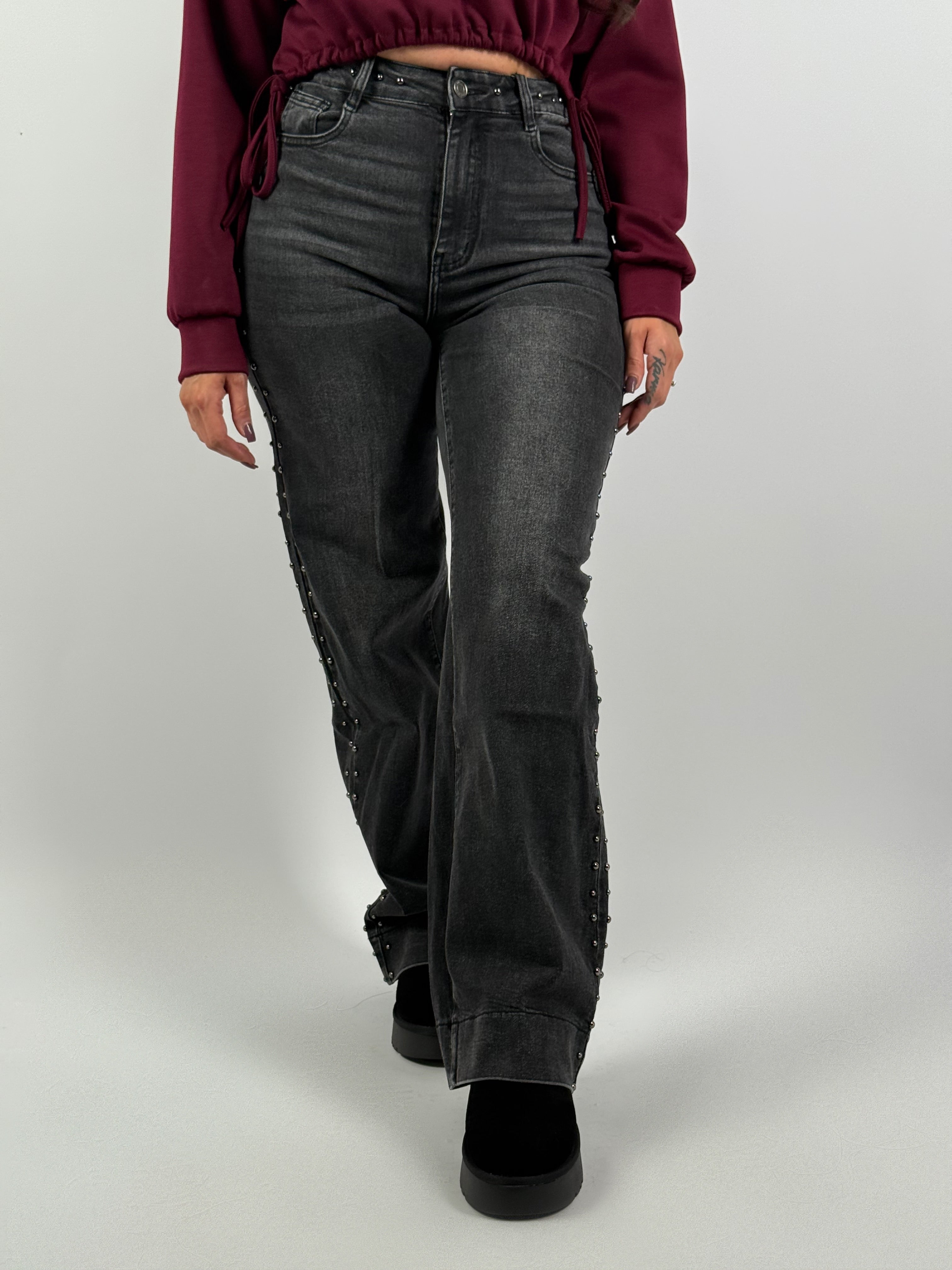 Jeans L 3329-3 Stud Wide Leg Grijs