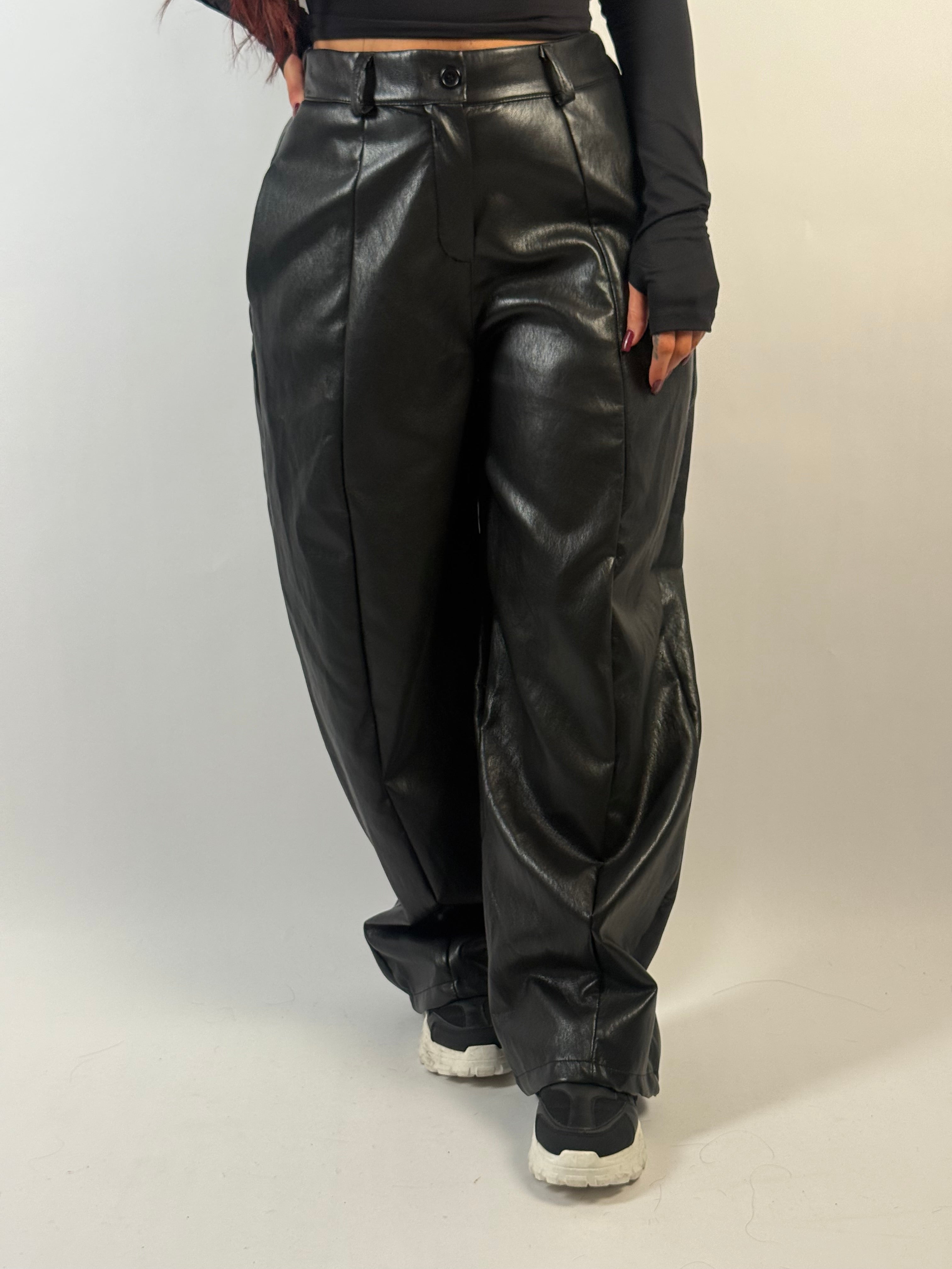 Broek Leer Look Ballon Zwart