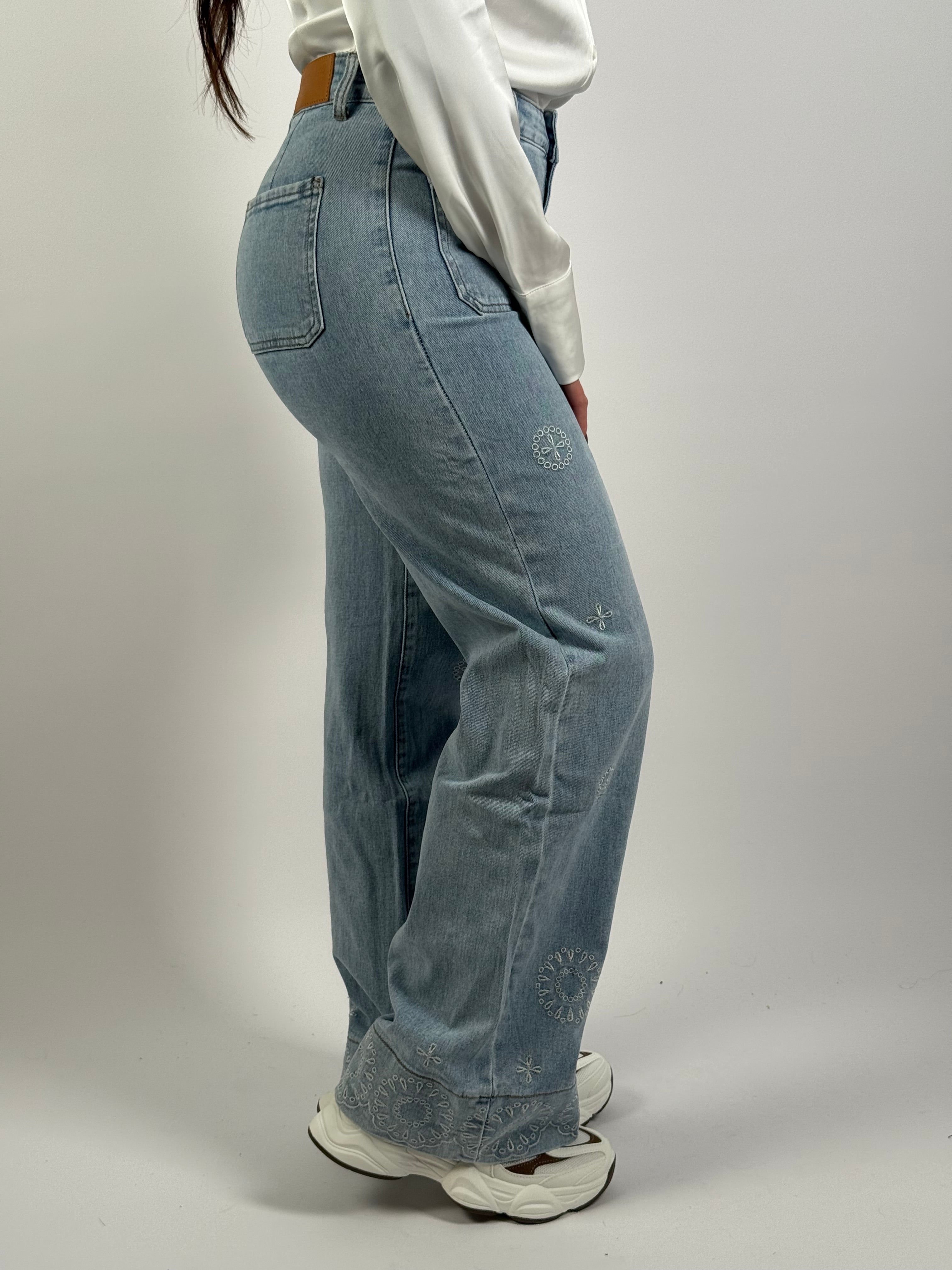 Jeans F 7359 Print Wide Leg Blauw