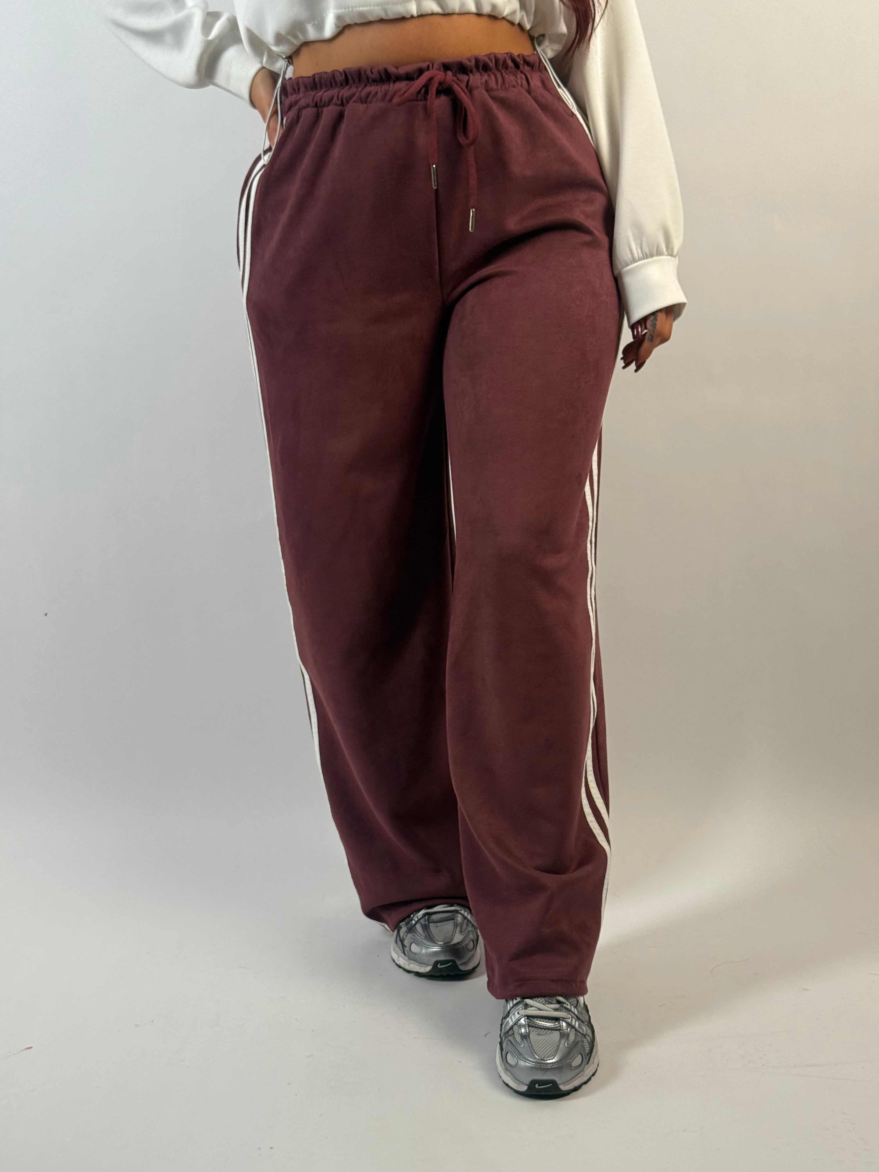 Broek Suède Look Sporty Bordeaux