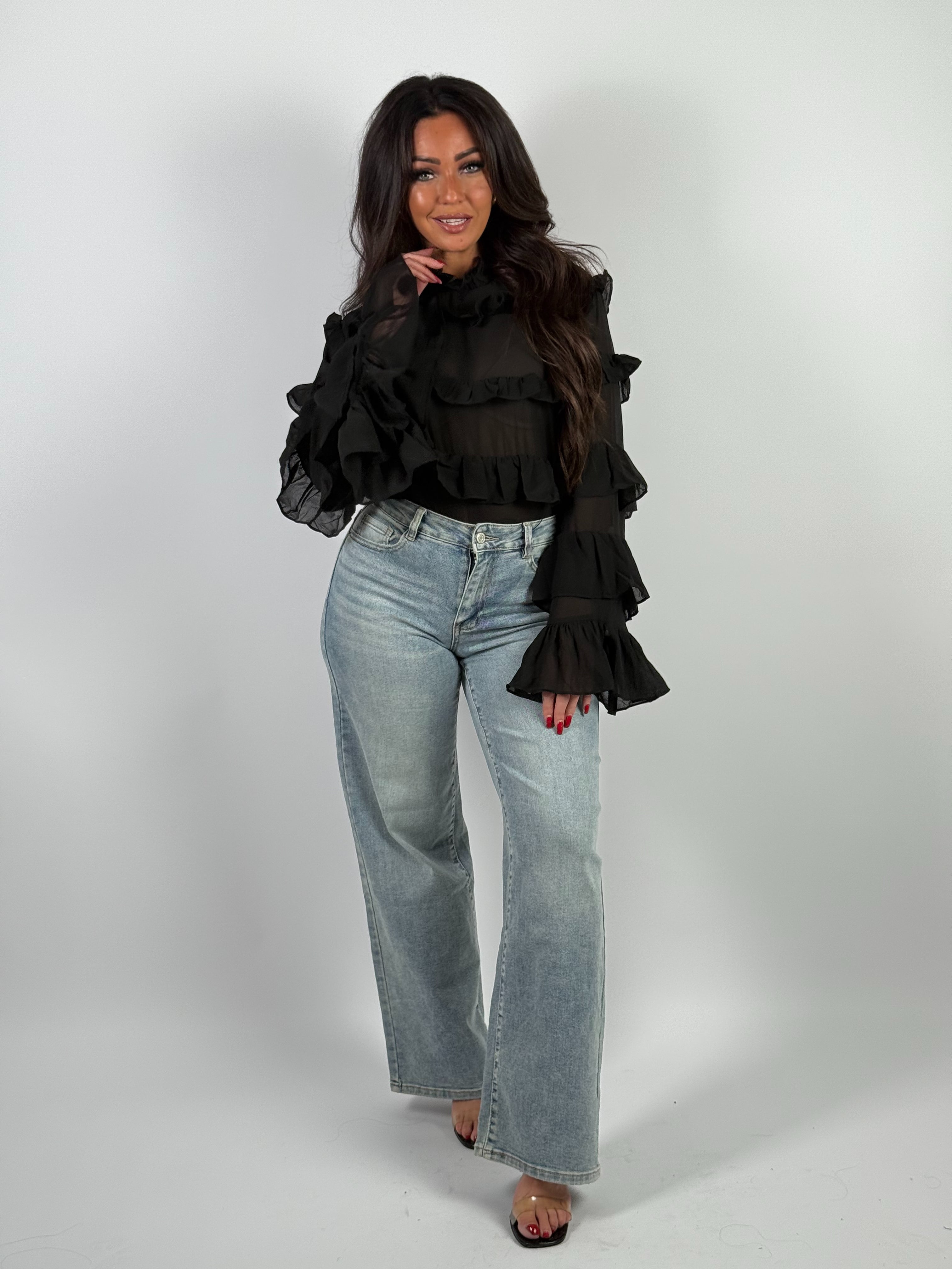 Blouse Ruffle 005 Zwart