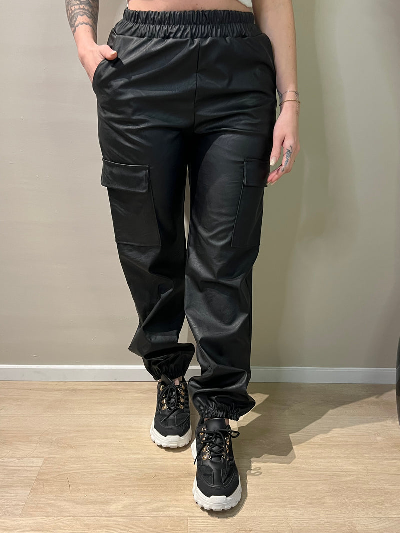 Leather Pants Vicky Cargo Black
