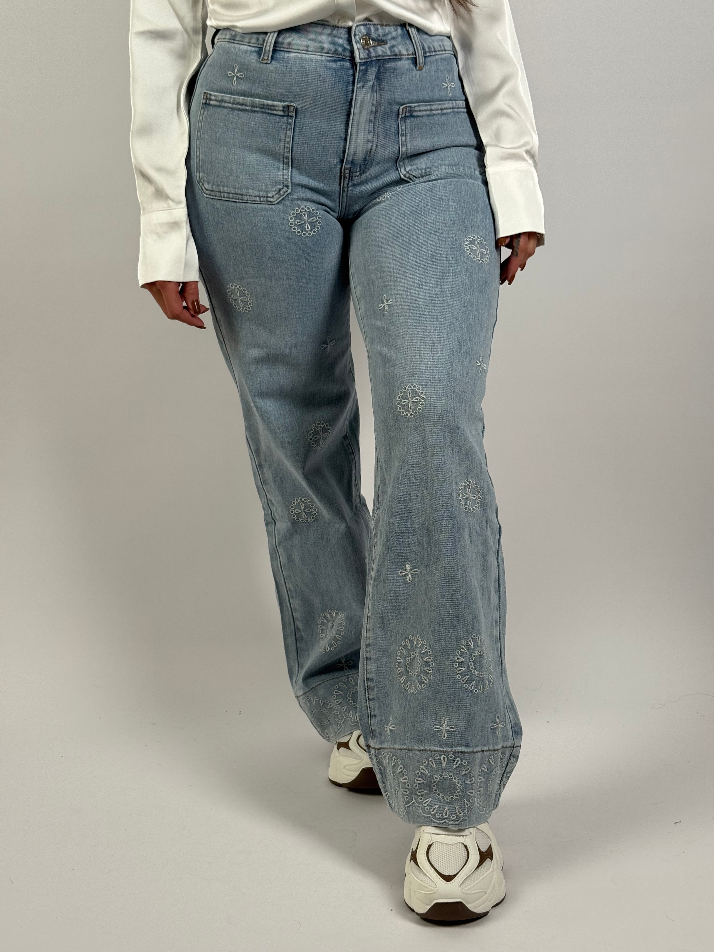 Jeans F 7359 Print Wide Leg Blauw