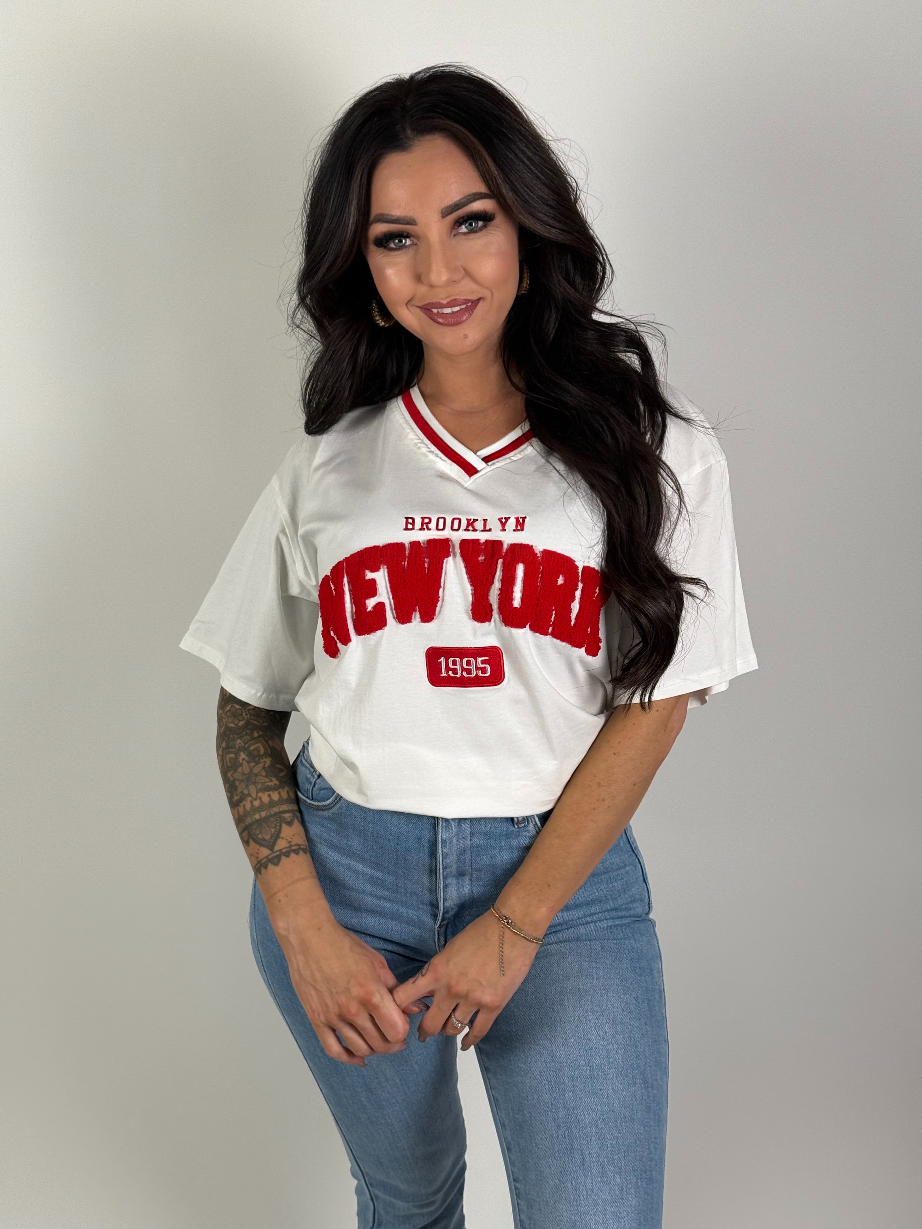 Shirt NY 7223 Wit/Rood