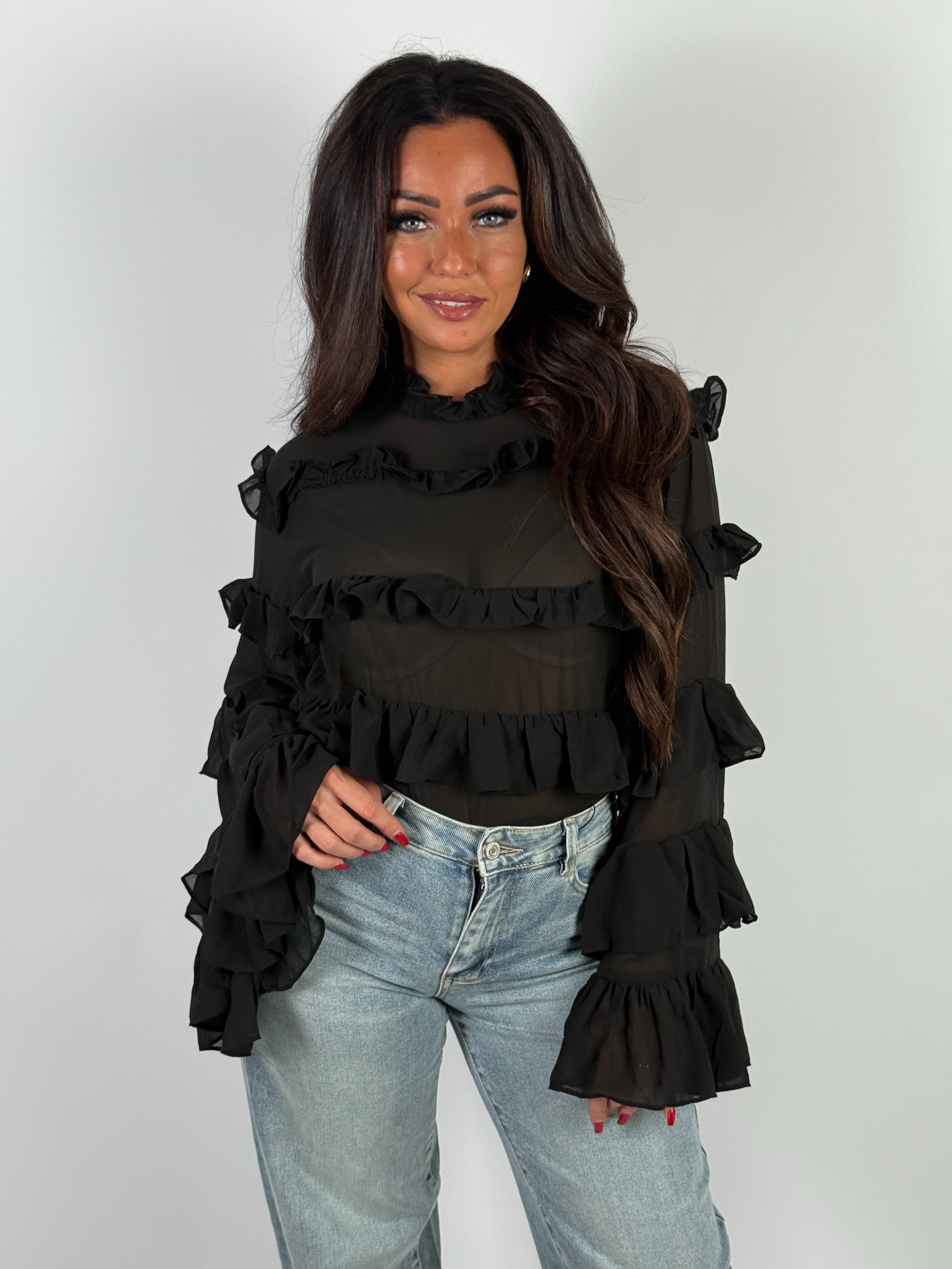 Blouse Ruffle 005 Zwart