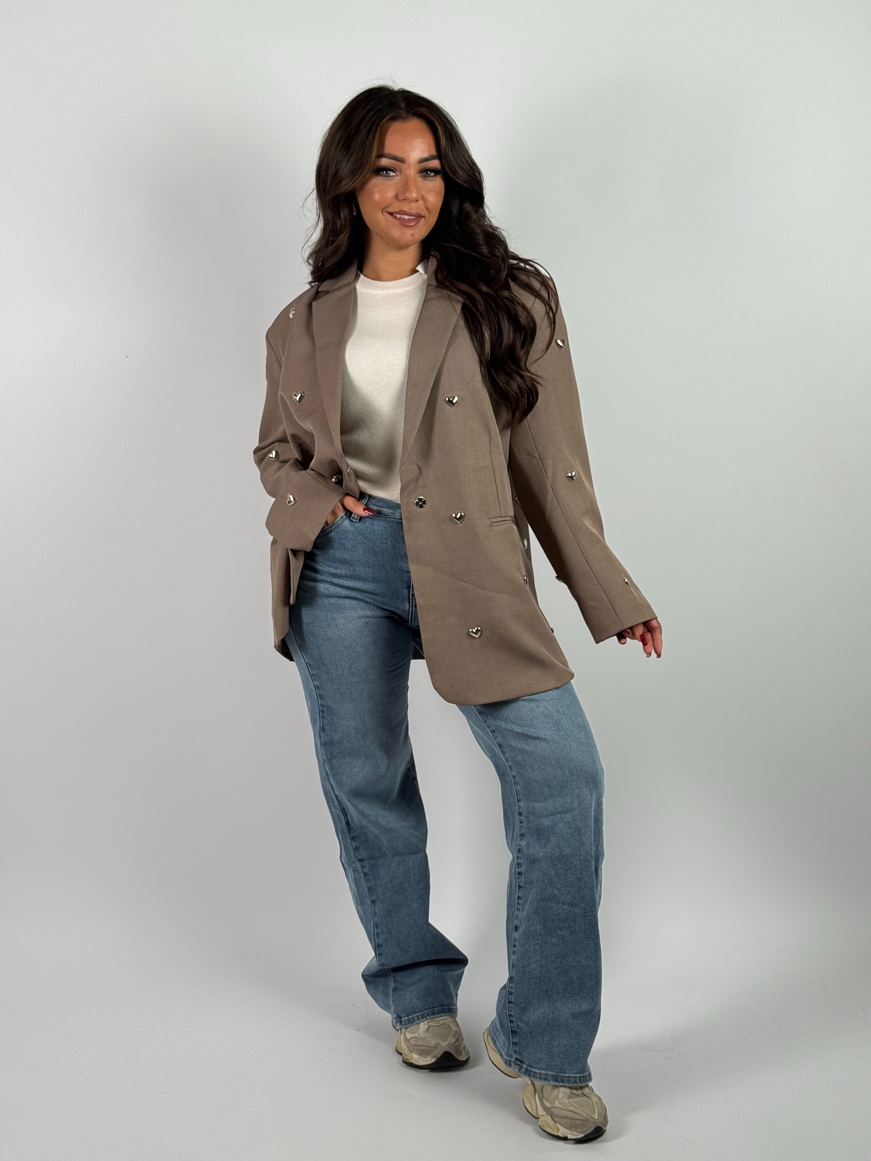 Blazer Stud Hartjes Taupe