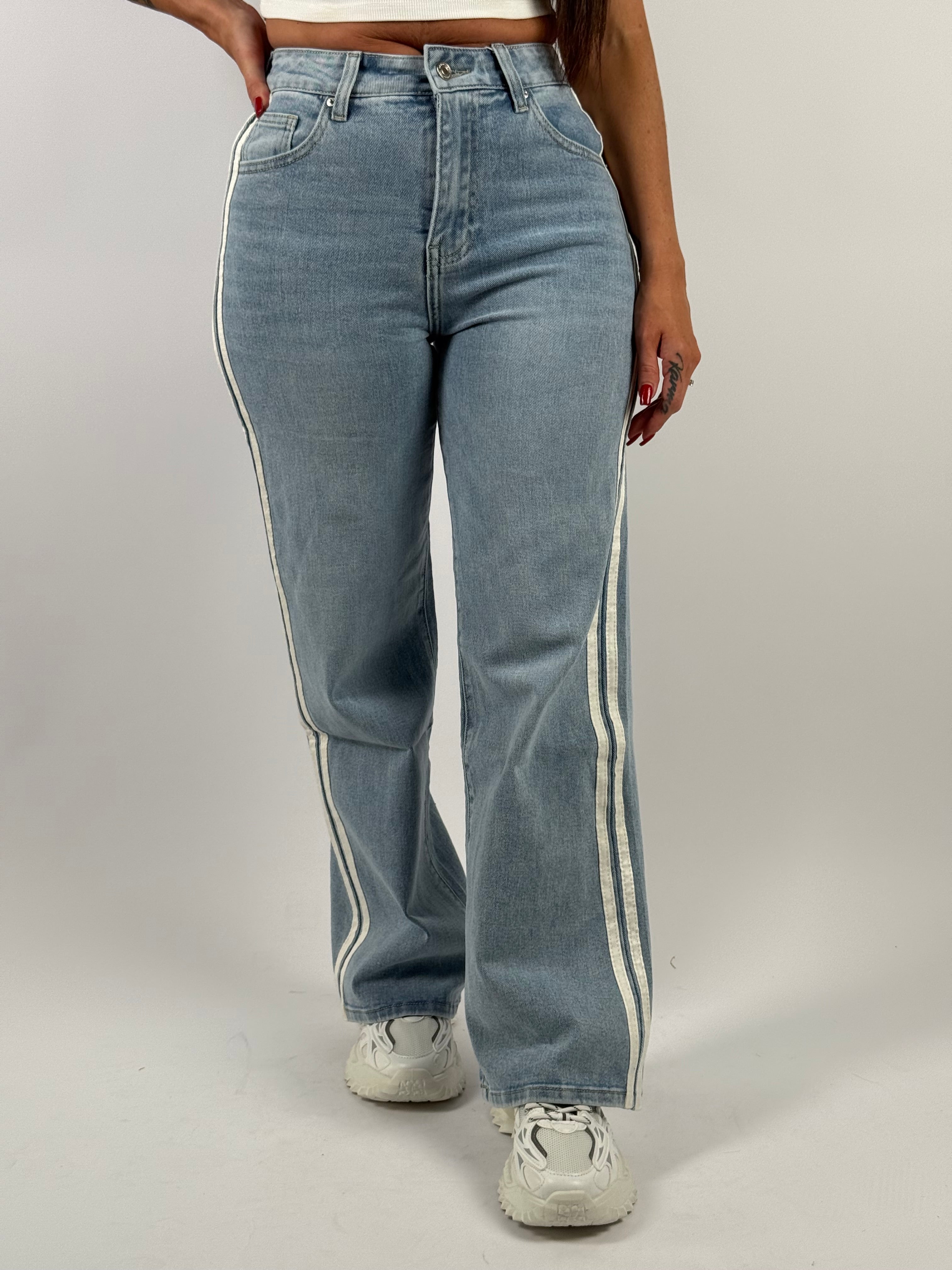 Jeans M 623-1 Streep Wide Leg Blauw