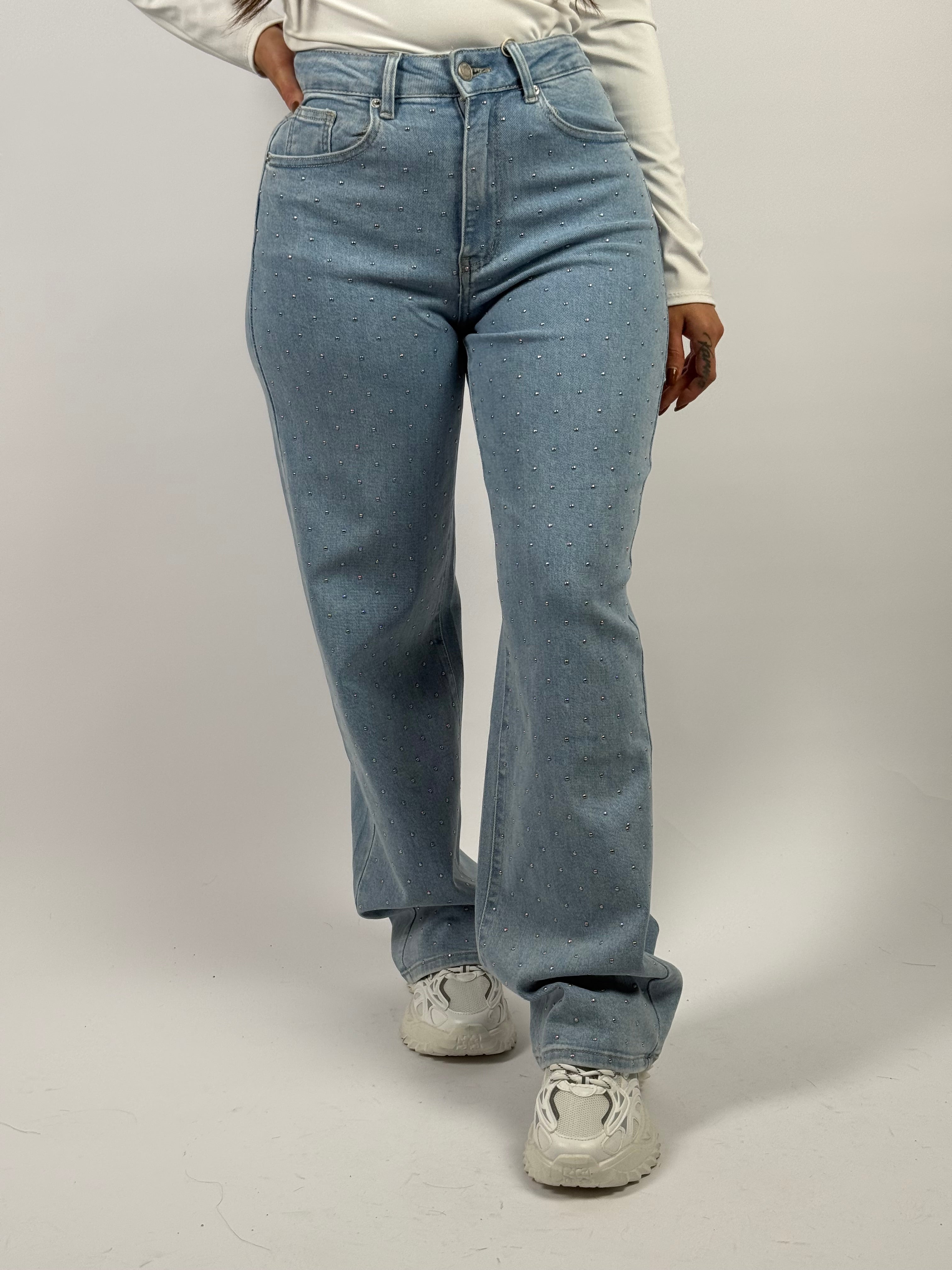 Jeans L 3368-1 All Stud Wide Leg Blauw