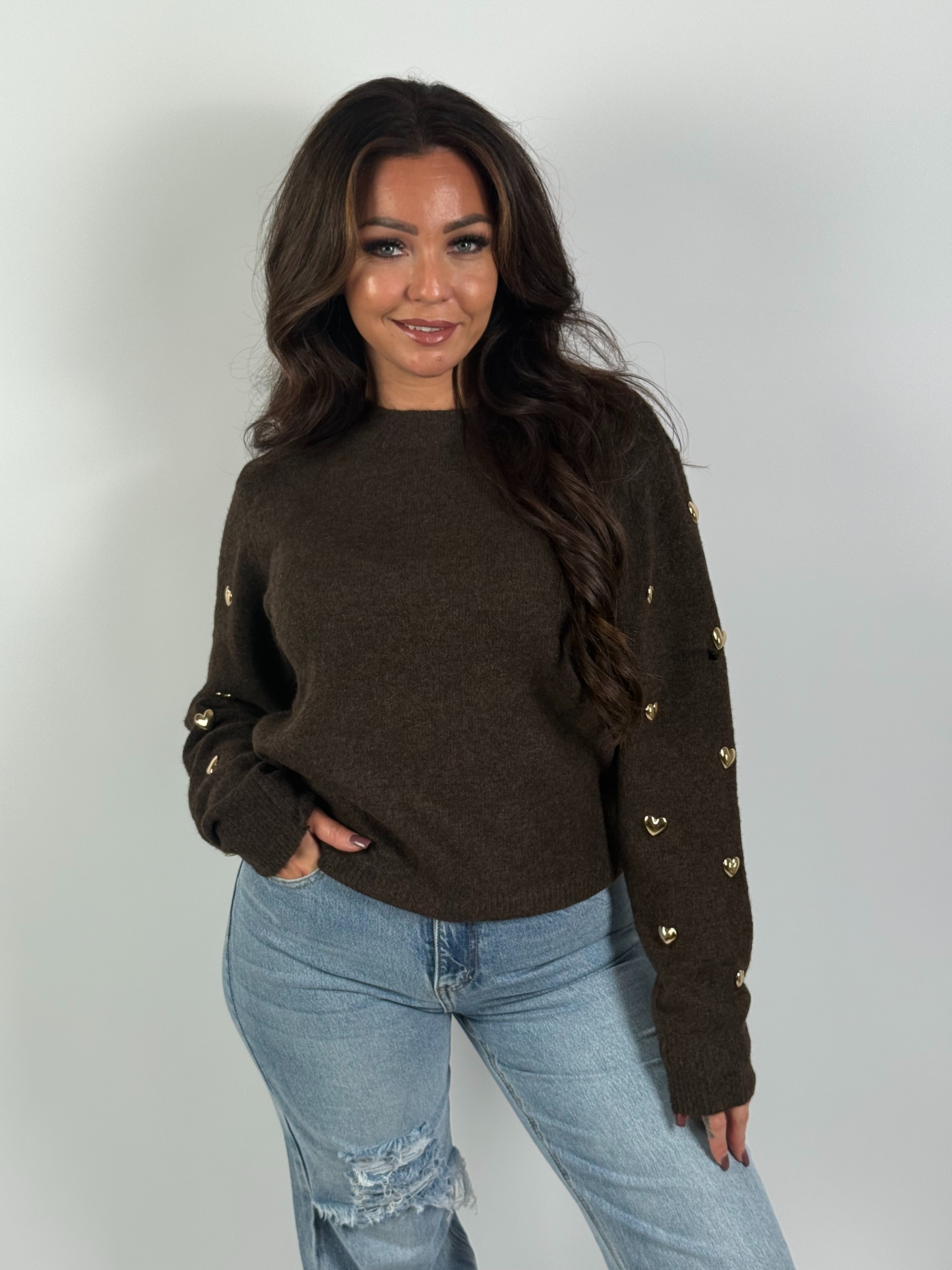 Trui Stud Hartjes 858 Bruin