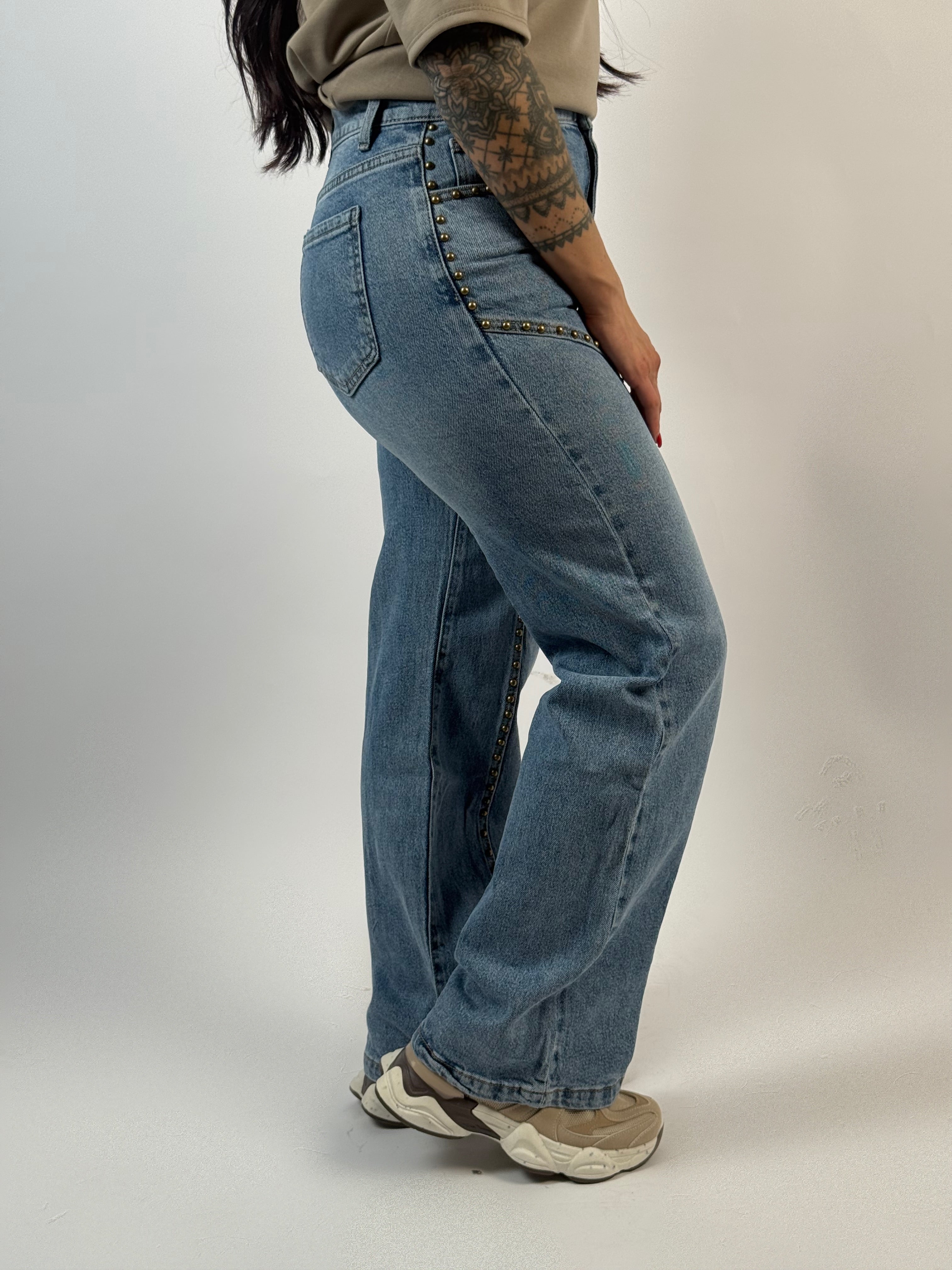 Jeans F 5531 Stud Wide Leg Blauw