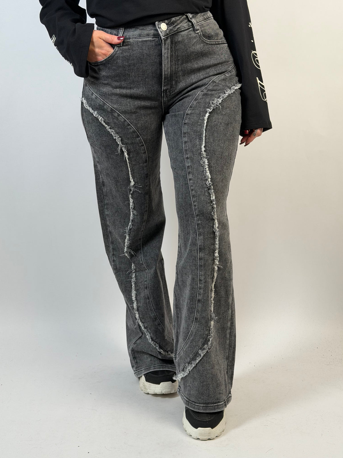 Jeans B 16102 Fringe Wide Blauw Grijs