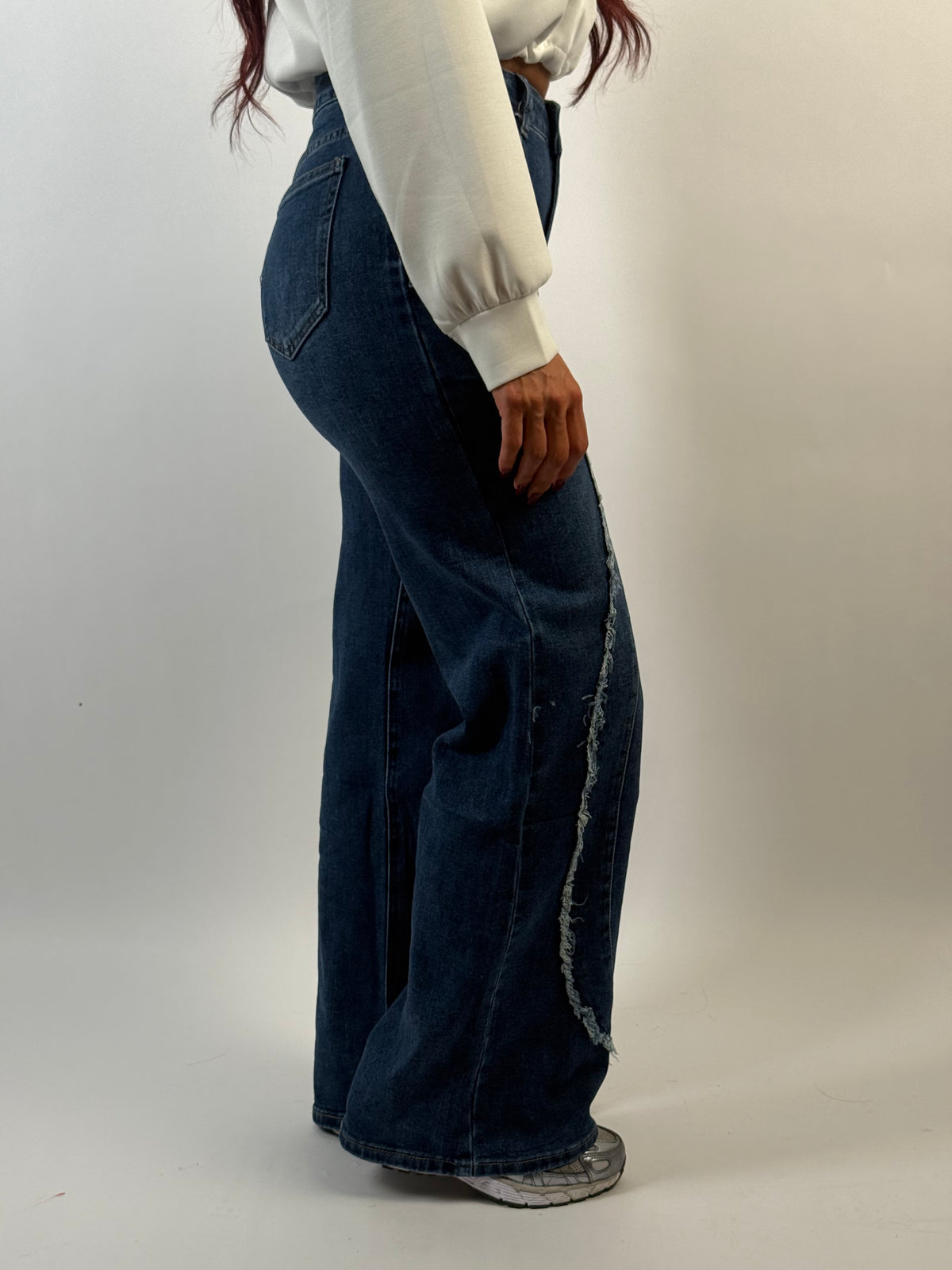 Jeans B 16102 Fringe Wide Blauw