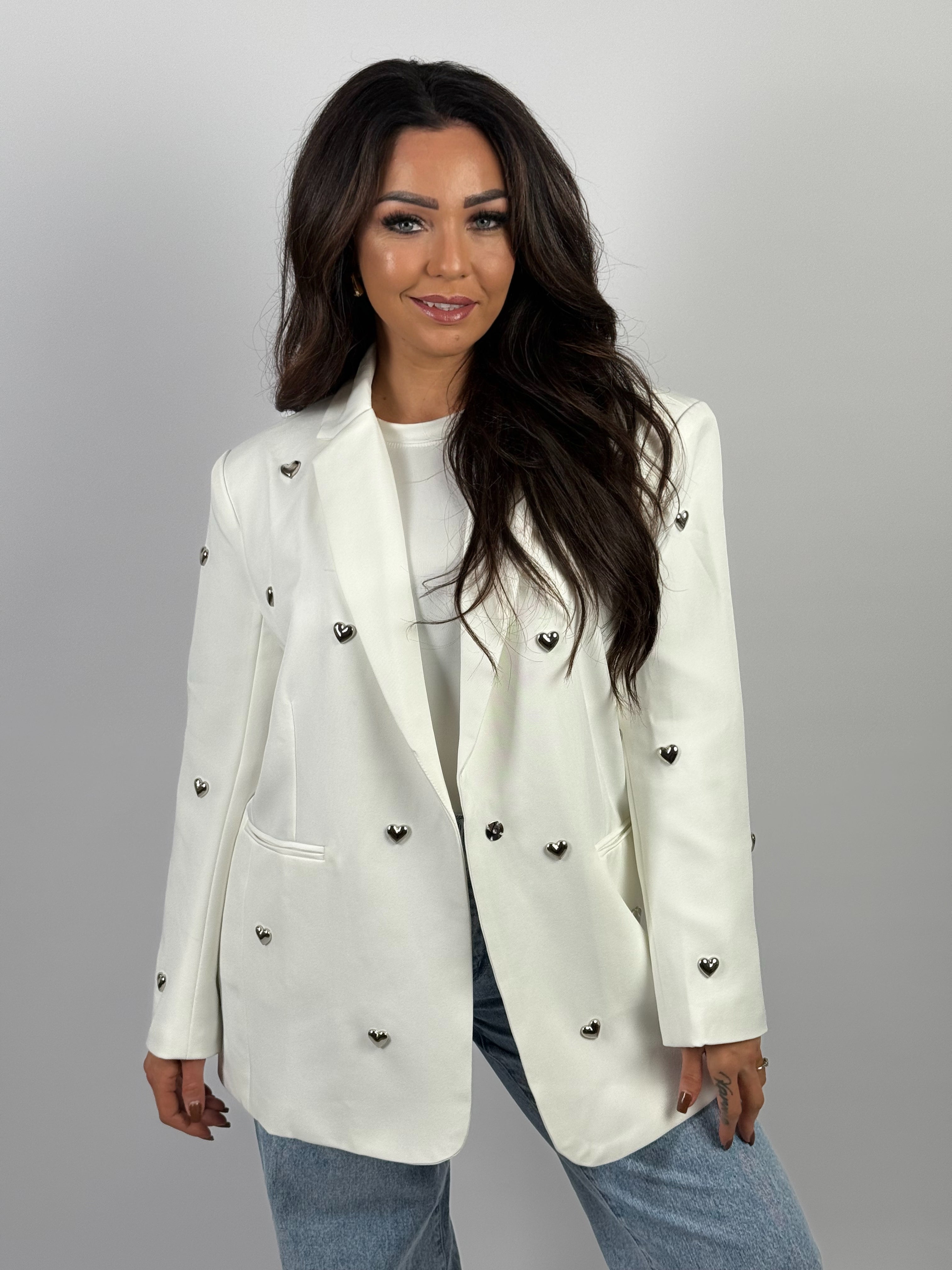 Blazer Stud Hartjes Wit