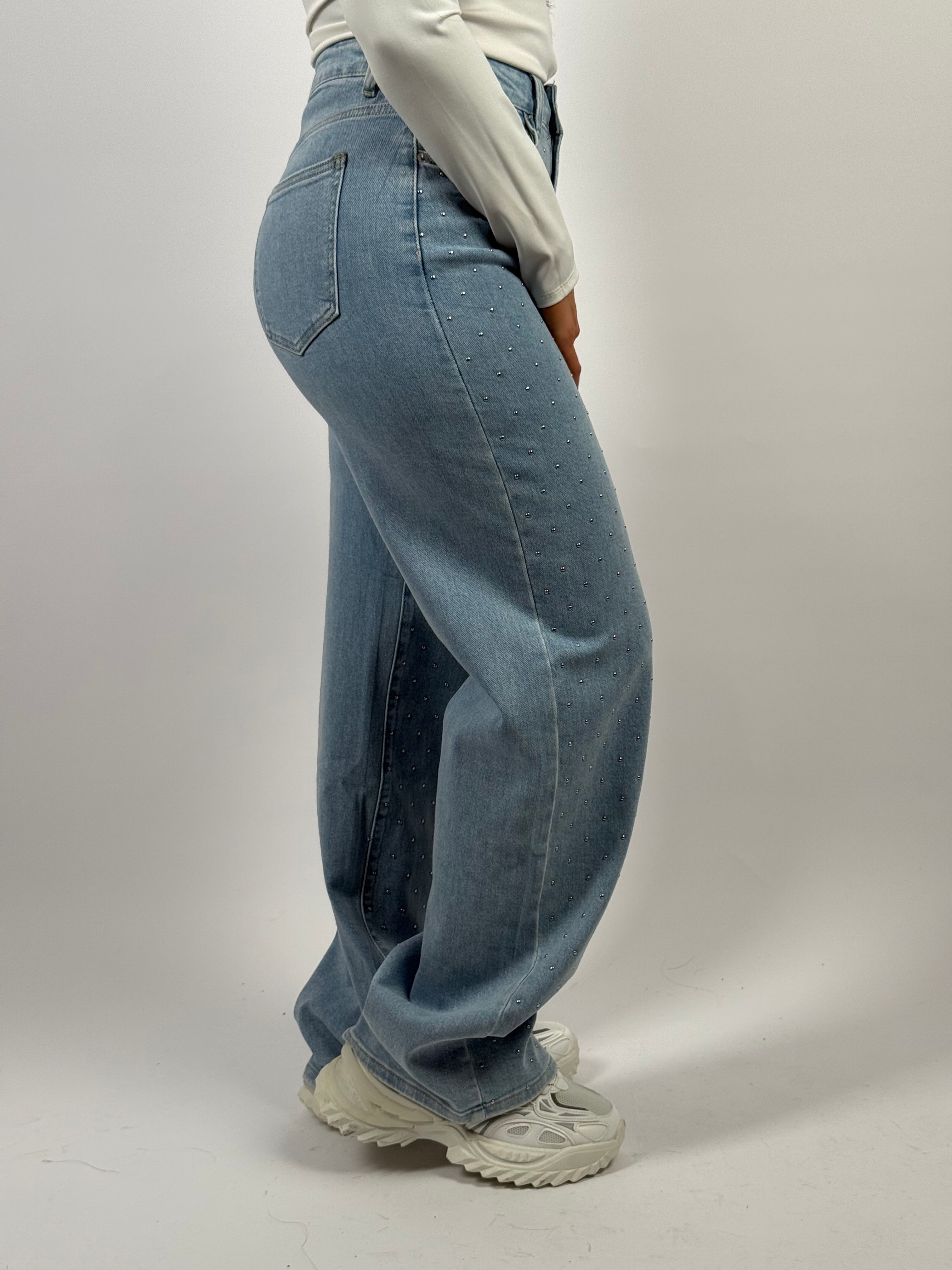 Jeans L 3368-1 All Stud Wide Leg Blauw